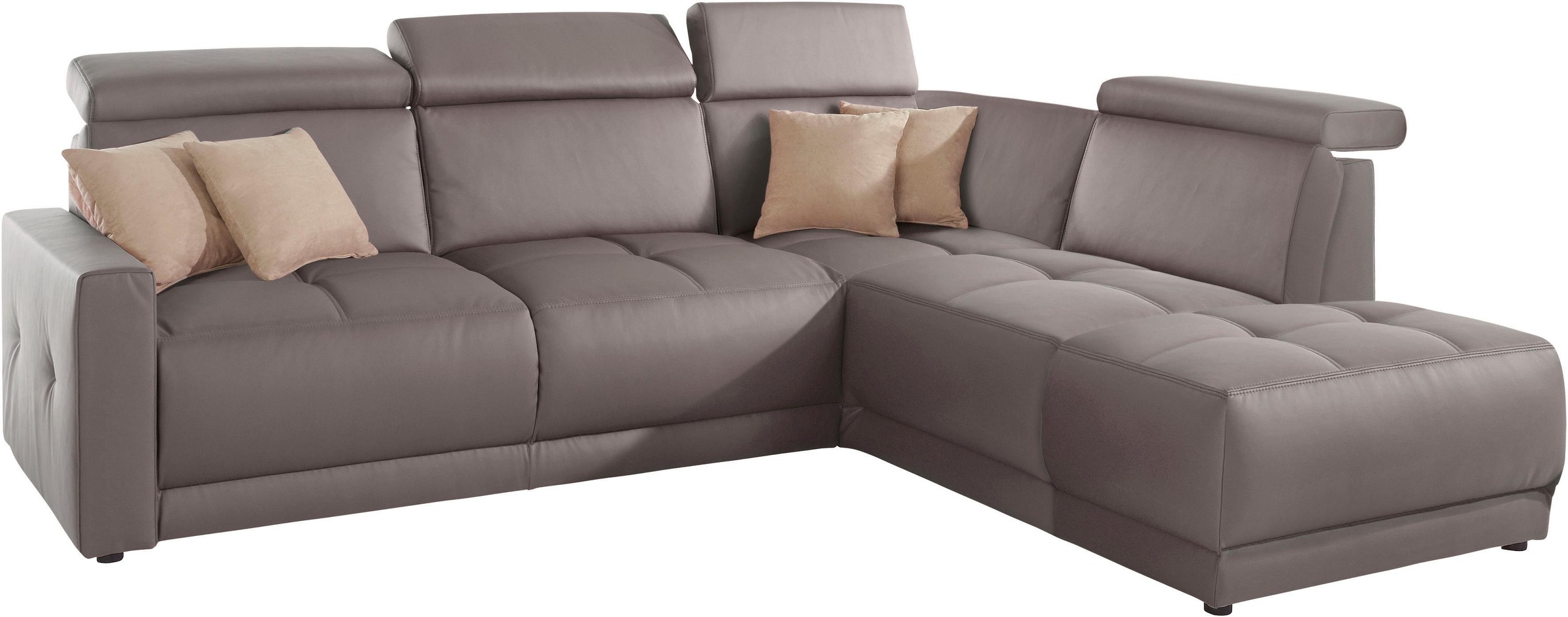 DOMO collection Ecksofa »Ava, moderne Sitzheftung mit toller Doppelnaht, komfortabel, L-Form«, mit Ottomane, inkl. Federkern, wahlweise mit Kopfteilverstellungen