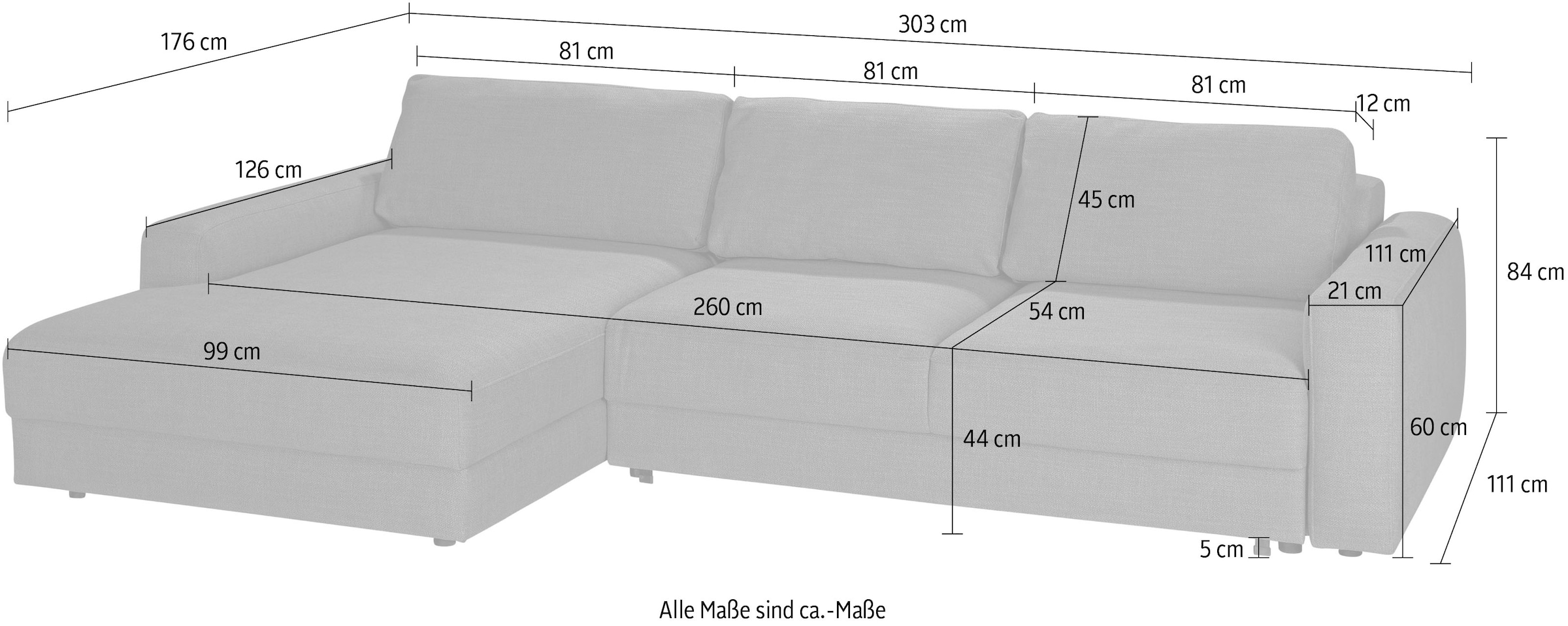 54 | und bestellen mit Sitzfläche TRENDMANUFAKTUR Bettkasten, BAUR Tiefe cm »Bourbon«, Ecksofa wahlweise Bettfunktion