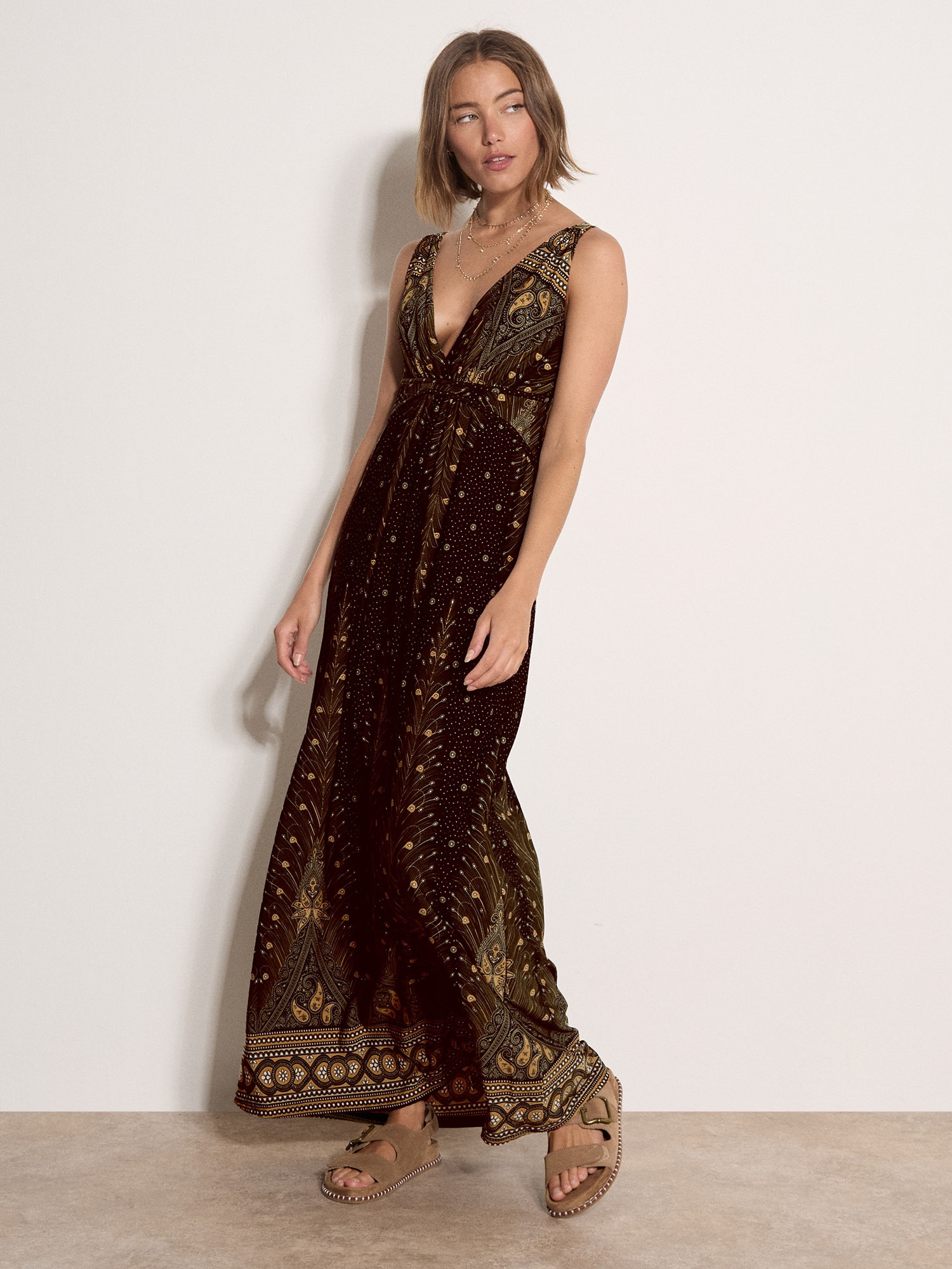 Apricot Maxikleid "Paisley-Maxikleid" mit Taillenband