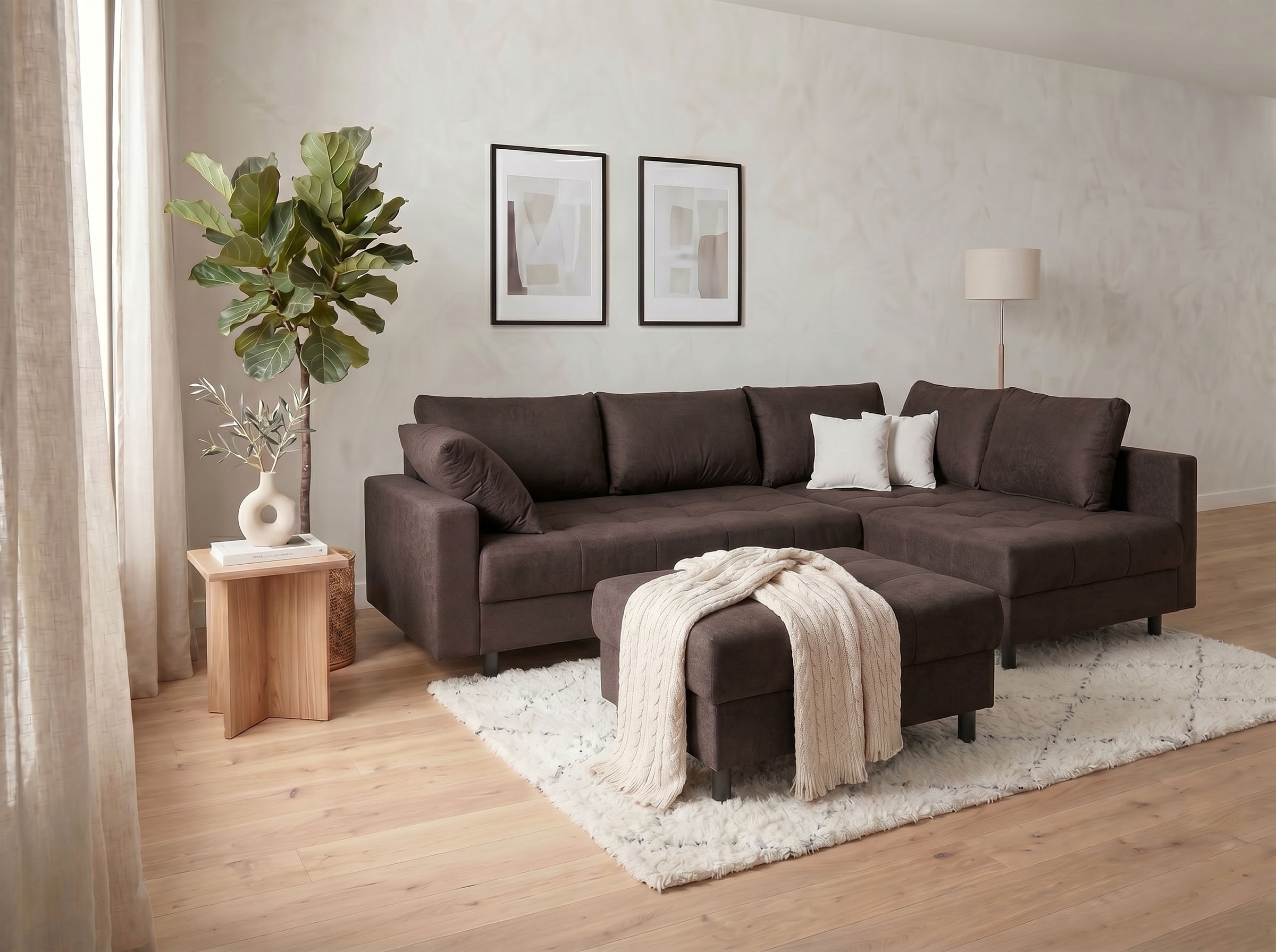 COLLECTION AB "Toni XL L-Form 274 cm Set inkl. Hocker" Set: Sofa & Hocker, 2 Zierkissen, Bonell-Federkern