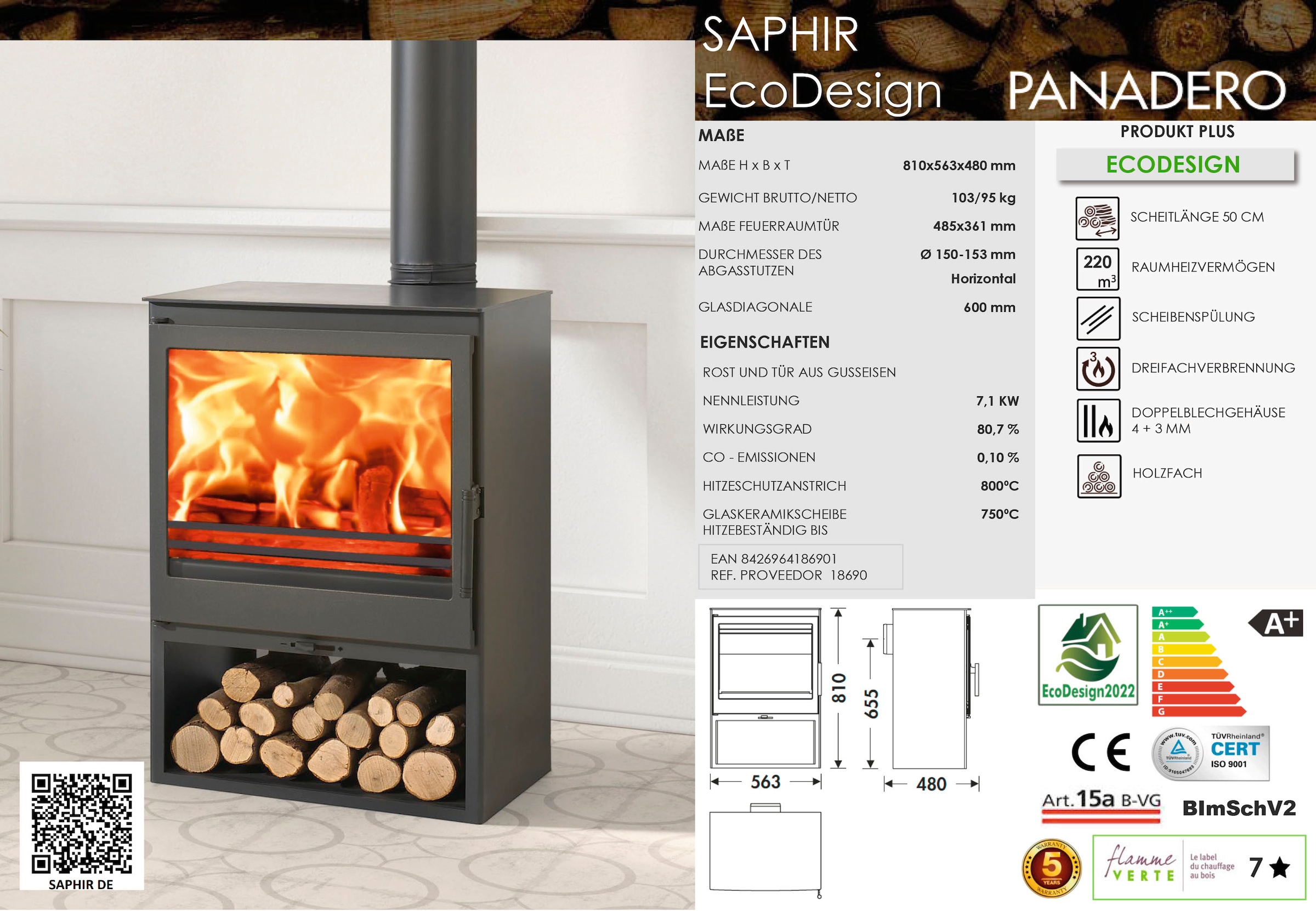 Panadero Kaminofen »Saphir Ecodesign«, (1 kaufen online | tlg.) BAUR