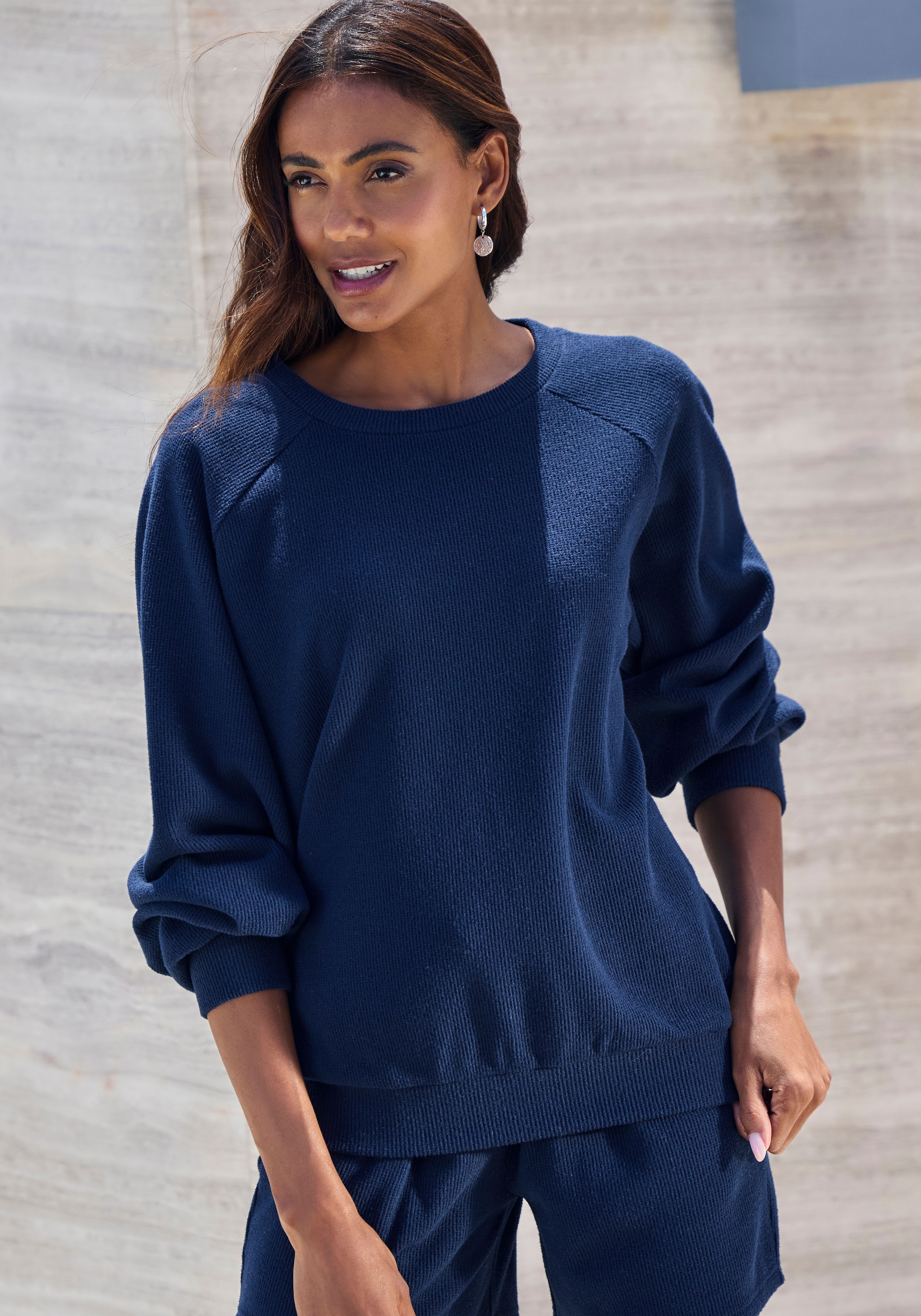 LASCANA Sweatshirt, in modischer Piqué-Optik günstig online kaufen