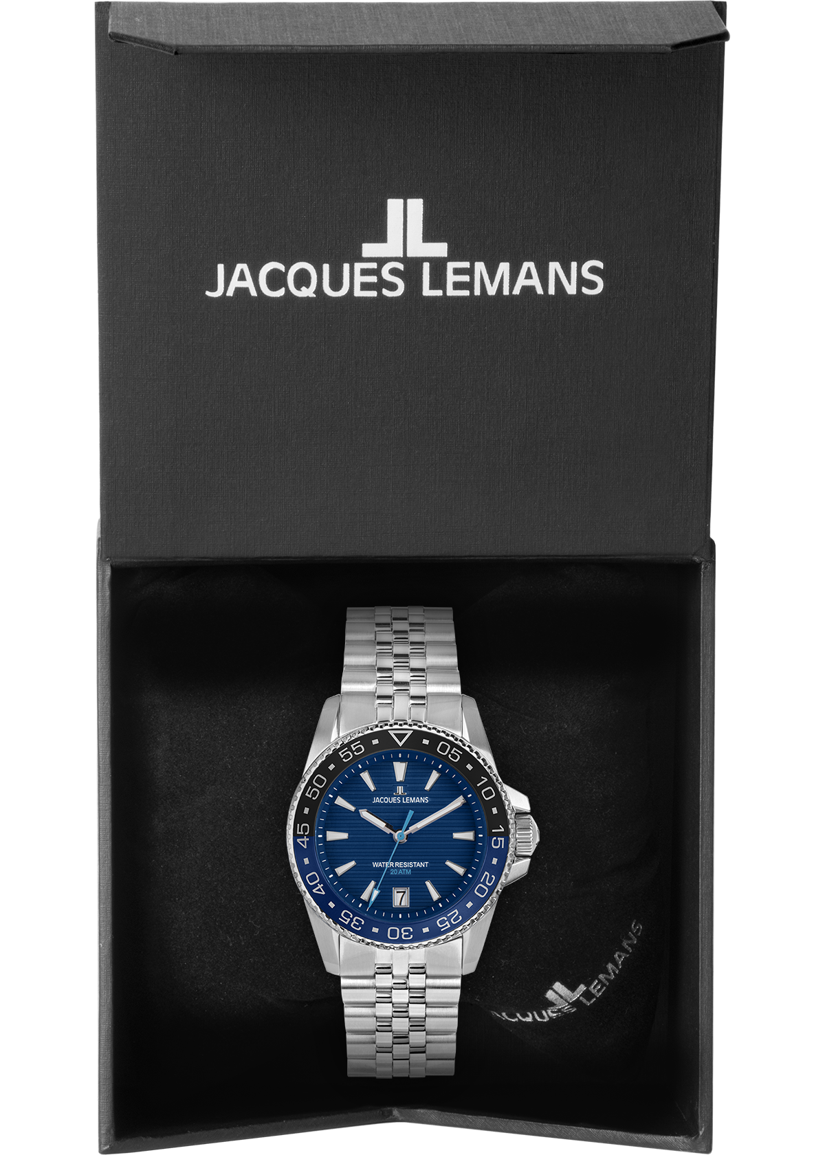 Jacques Lemans Quarzuhr »Liverpool Diver«, Armbanduhr, Herrenuhr, Edelstahlarmband, analog, Tag