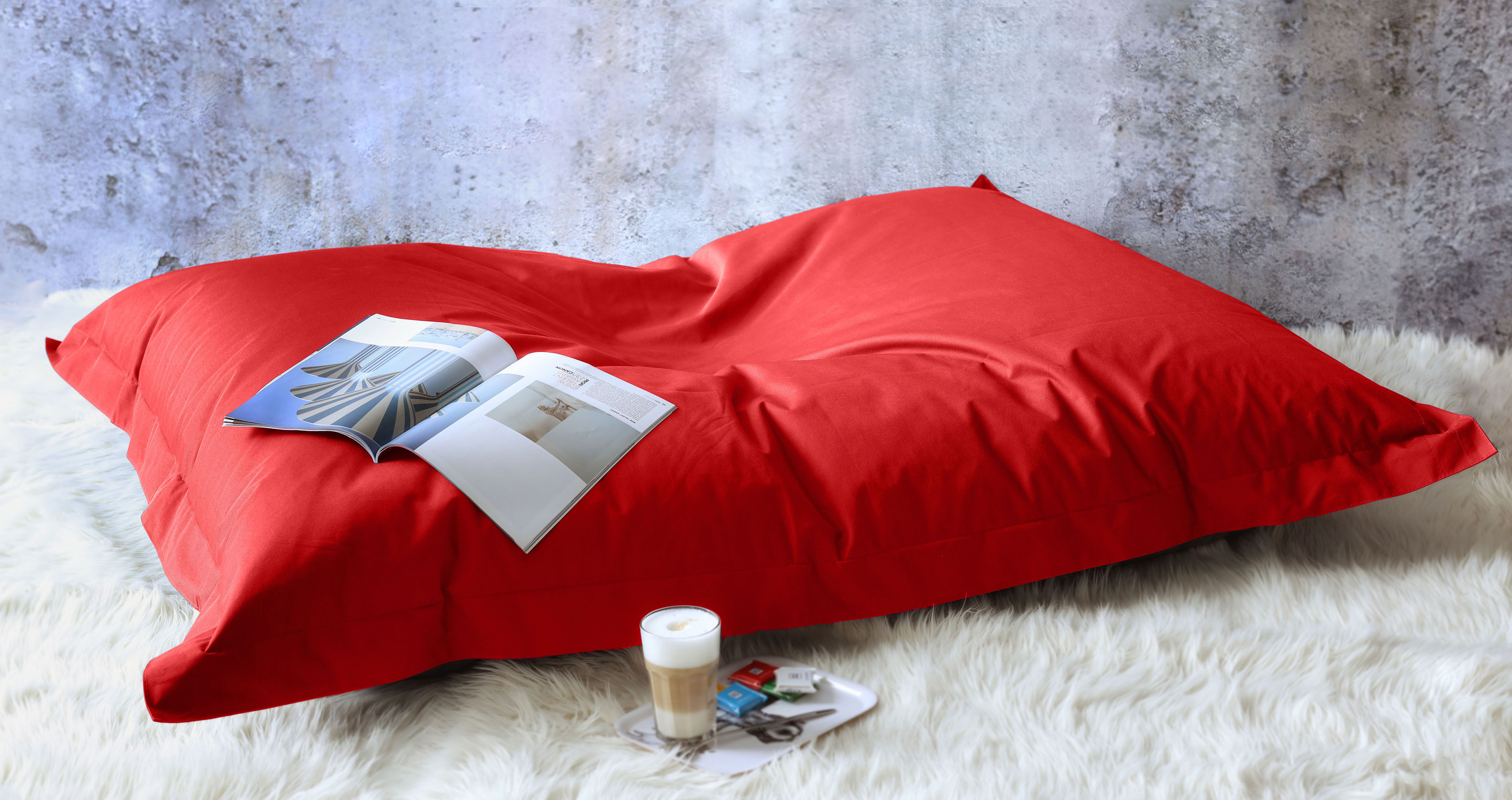 Sitzsack KINZLER, B:140cm H:20cm T:180cm, rot, Polyester, Kinderzimmer, Sitzsäcke, "XXL Outdoorfähig", Uni Farben, Outdoor geeignet, ideal im