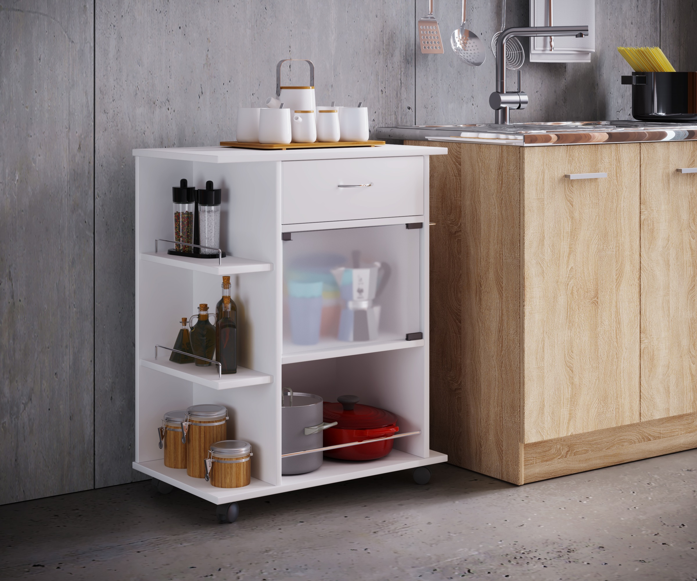 VCM Beistellschrank »VCM Küchenwagen | Rollwagen mit Schublade und Ablage | Maße Küchenwagen ca. H. 80 x B. 65 x T. 39 cm | rollbar | Servierwagen - Pocis«, (1 St.)