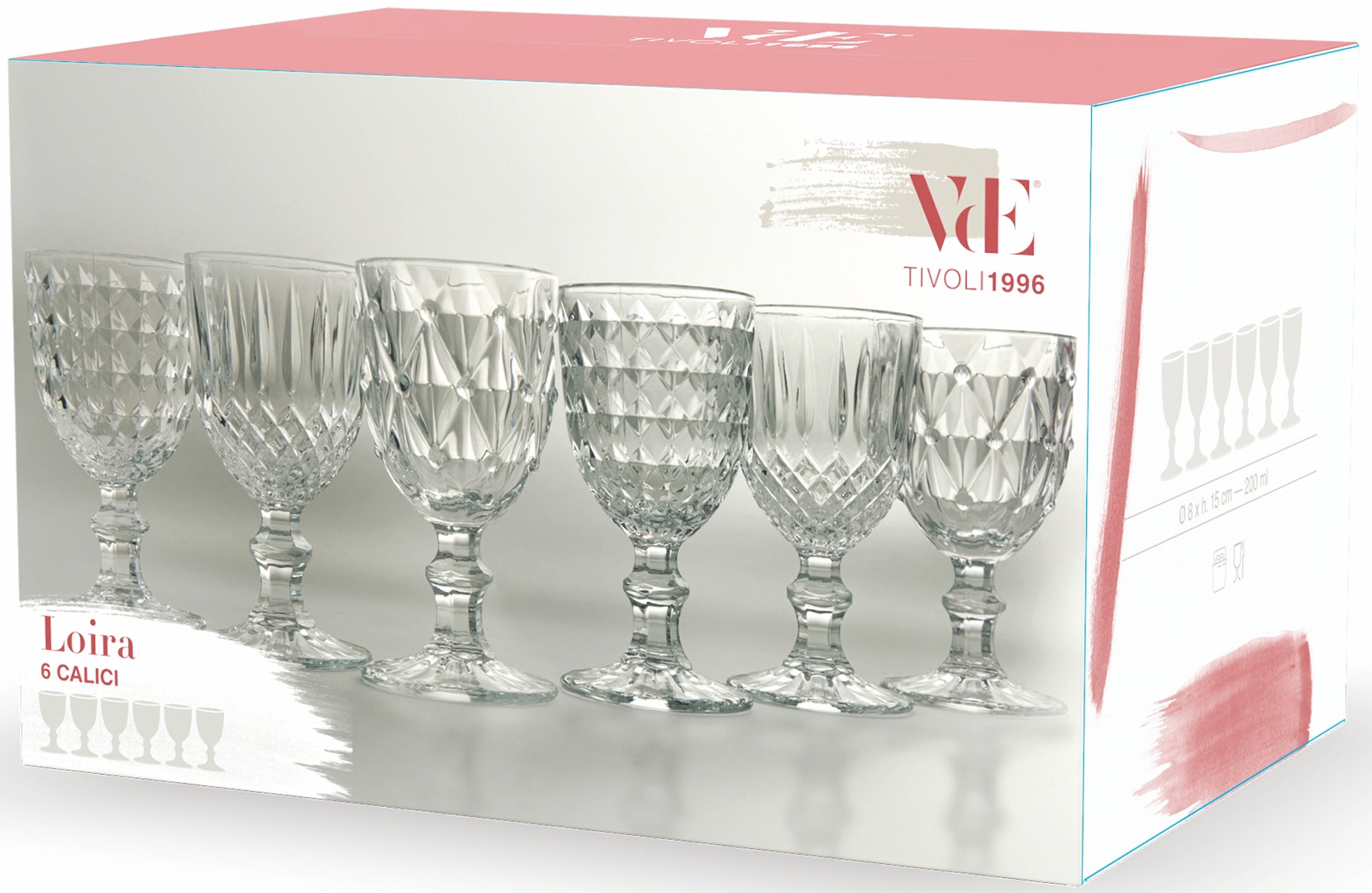 Villa d'Este Weinglas »Loira Transparent«, (Set, 6 tlg.), Gläser-Set, 6-teilig, Inhalt 200 ml