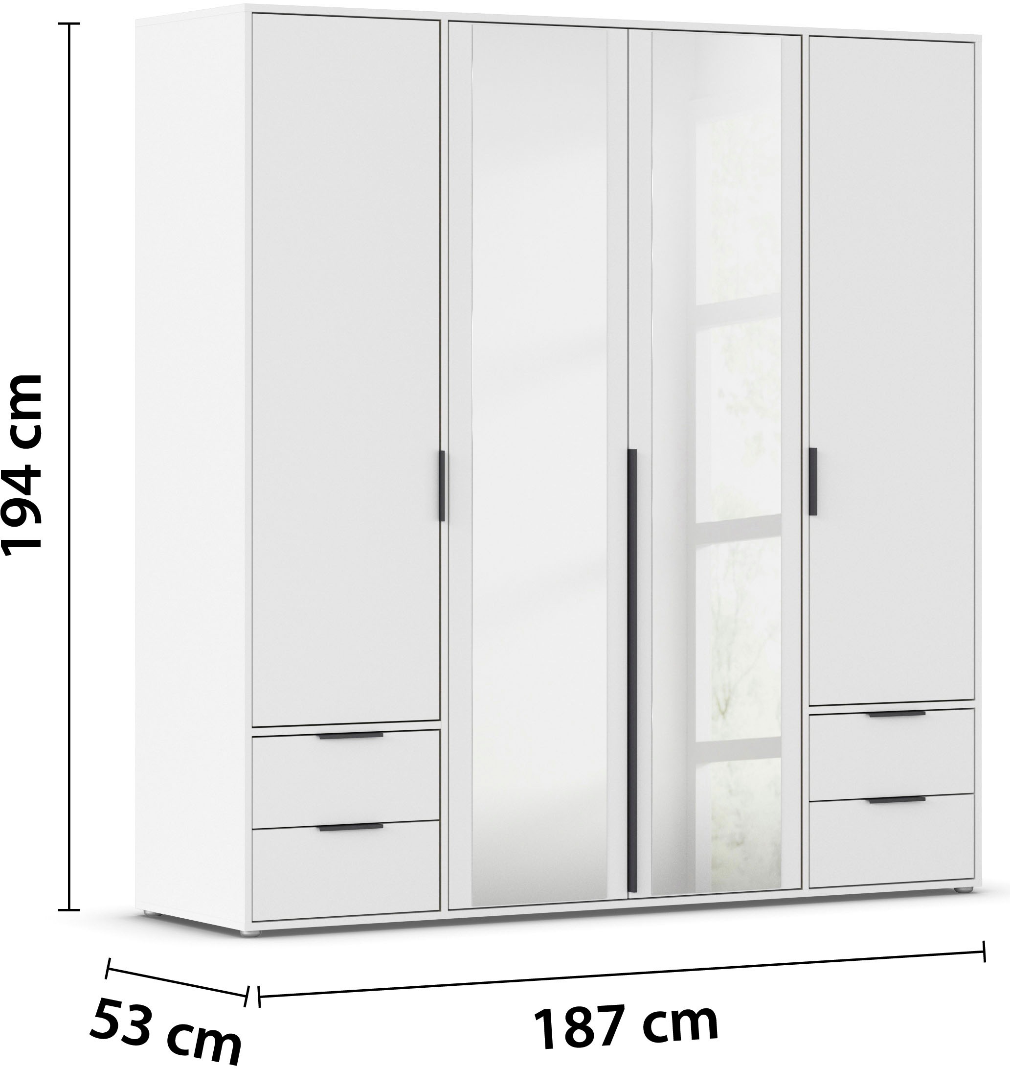 rauch Drehtürenschrank »Kleiderschrank Schrank Garderobe Wäscheschrank NAGATA mit Spiegel«, (in 3 verschiedenen Ausstattungen BASIC/CLASSIC/PREMIUM), und Schubladen sowie Stangengriffen TOPSELLER MADE IN GERMANY