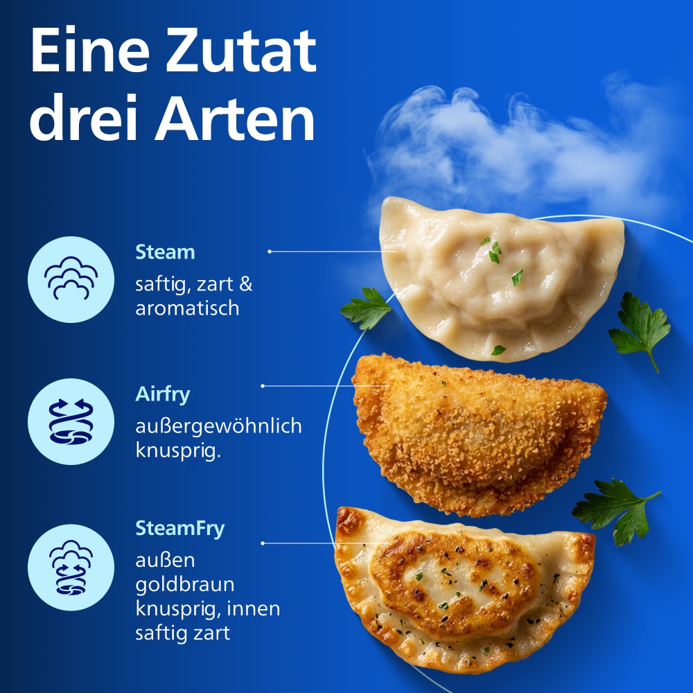 Philips Heißluftfritteuse »NA547/07 Steam Airfryer 5000 Series mit EasySlide, 7,2L Kapazität« 2000 W mit Dampfgarfunktion u. RapidAir Plus Technologie; Schwarz/Gold