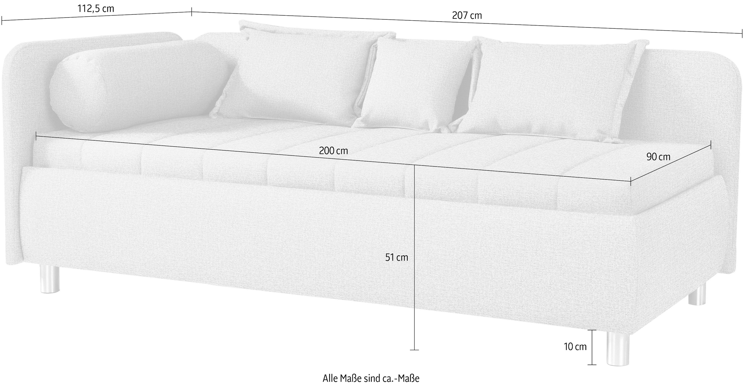 ADA trendline Schlafsofa »Kiana«, mit Bettkasten und Zierkissen, Liegefläche 90/200 cm oder 100/200 cm