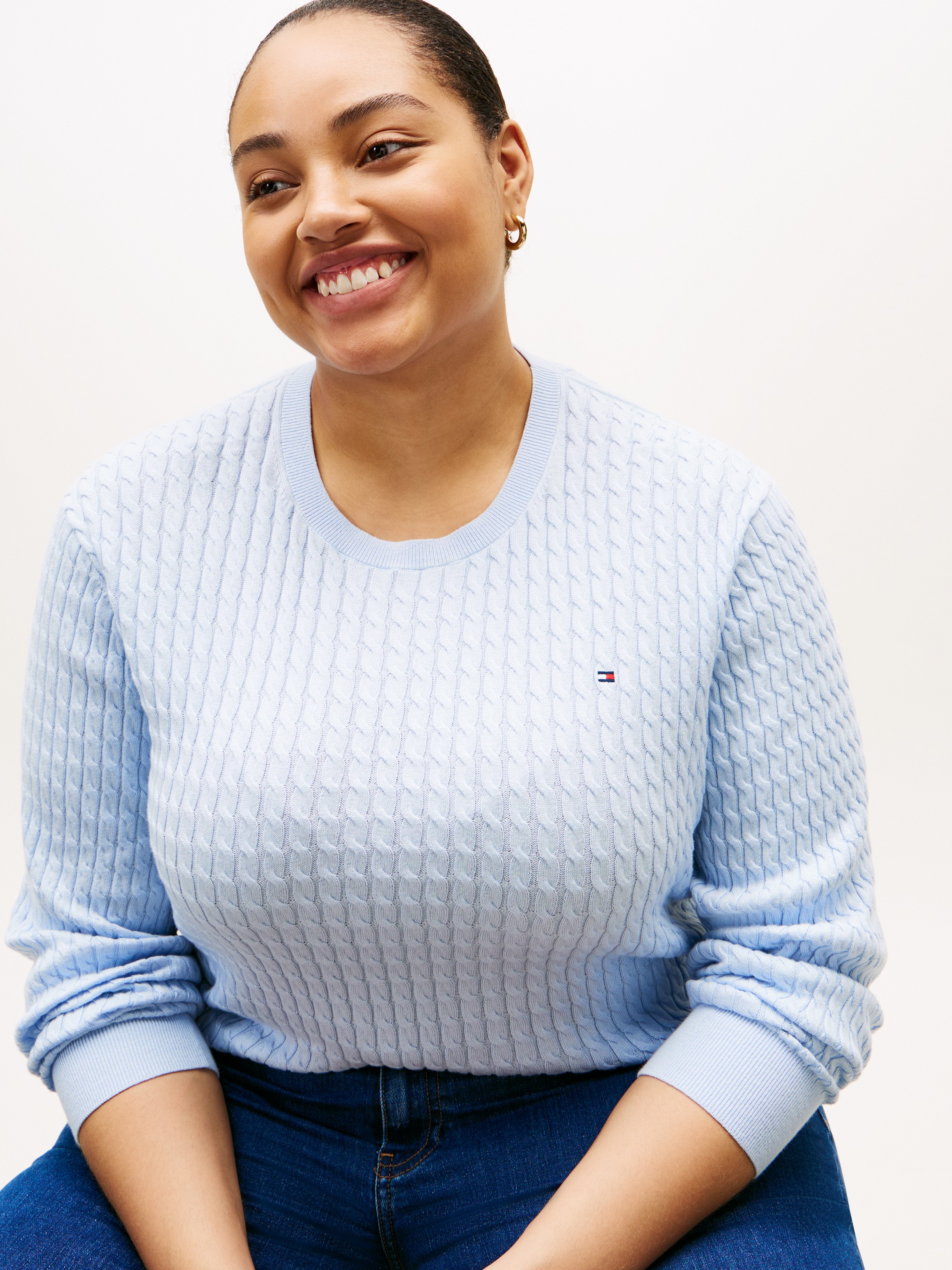 Tommy Hilfiger Curve Rundhalspullover "CRV CO CABLE FINE GG CNK SWEATER" in günstig online kaufen