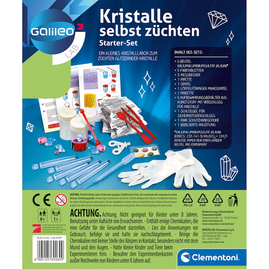 Clementoni® Experimentierkasten »Galileo, Kristalle selbst züchten, Starter-Set«