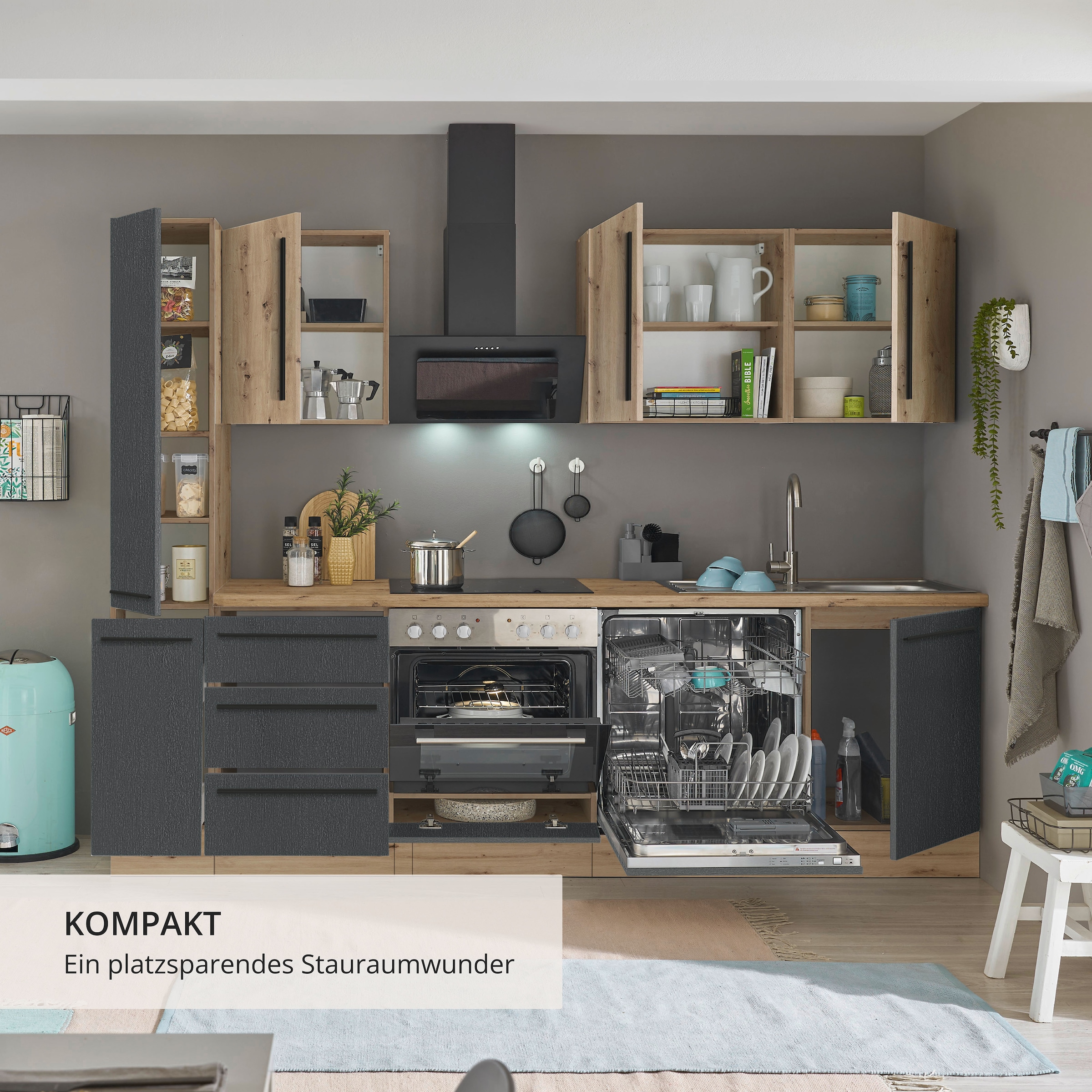 KOCHSTATION Küchenzeile »Florida« Breite 250 cm, wahlweise mit E-Geräten,Softclose für Türen/Schubkästen