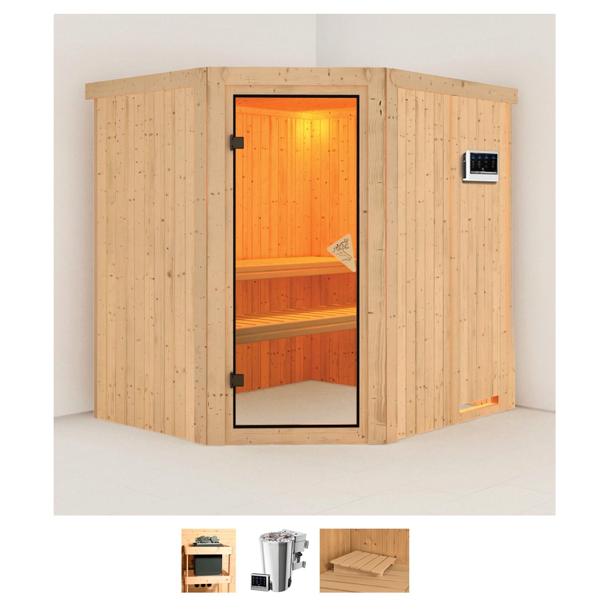 Karibu Sauna "Laila" Set, Ofen 3,6 kW Bio-Ofen externe Strg. easy