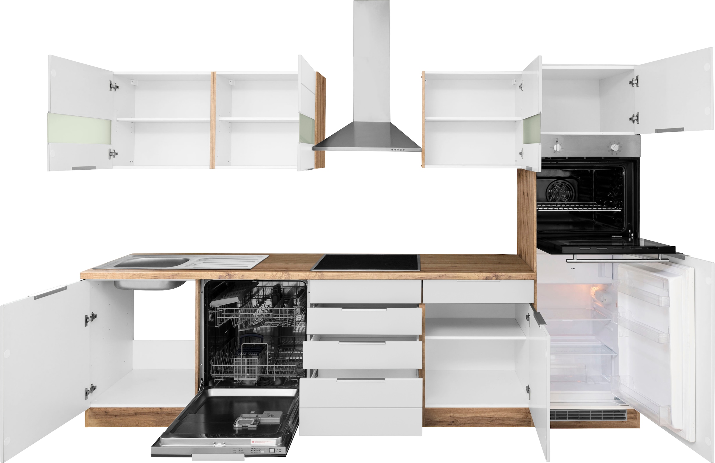 KOCHSTATION Küche »KS-Luhe«, 300 cm breit, wahlweise mit oder ohne E-Geräten, gefräste MDF-Fronten