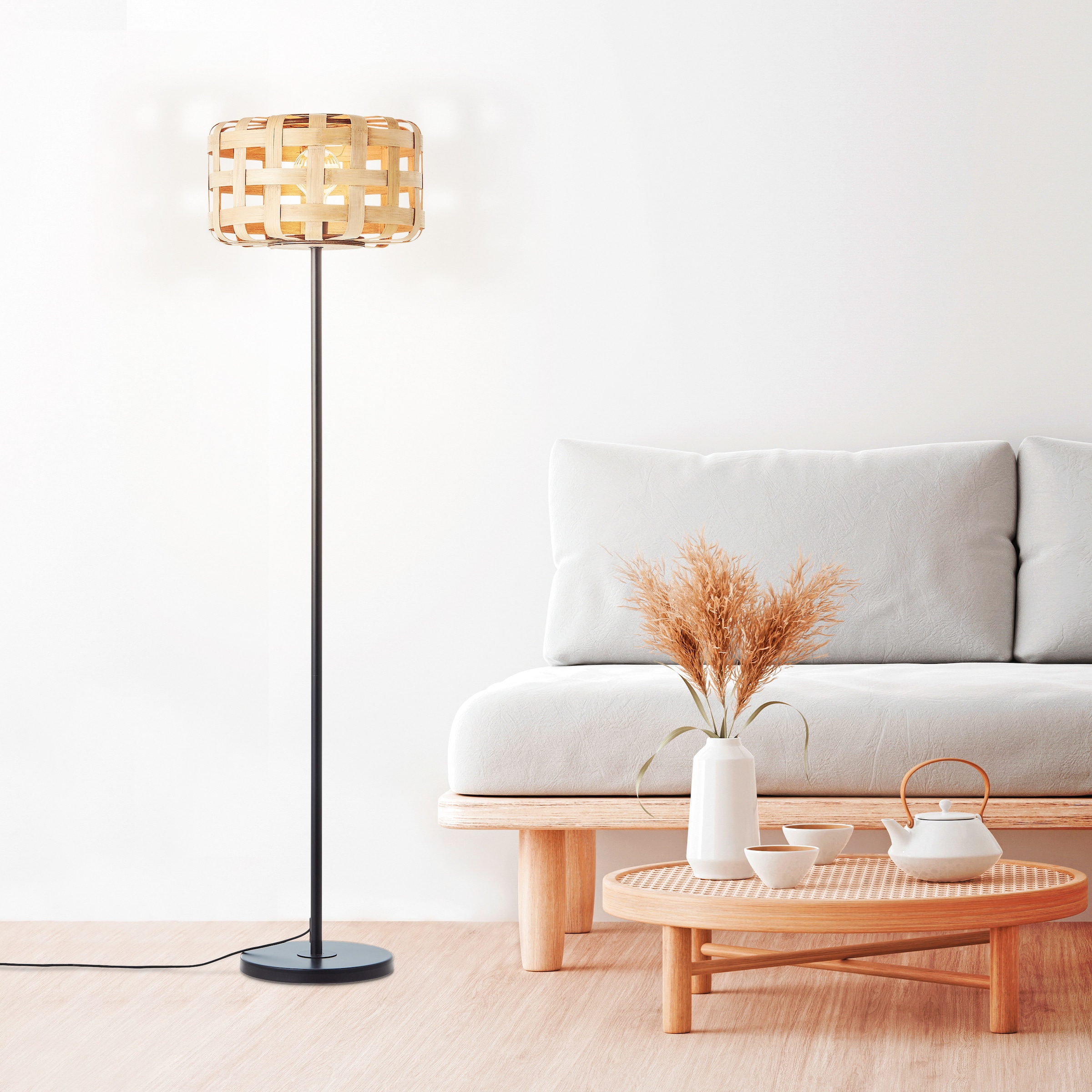 Brilliant Stehlampe »Woodline«, 1 flammig-flammig, 139 x 36 cm, E27, Metall/Bambus,  natur/schwarz | BAUR