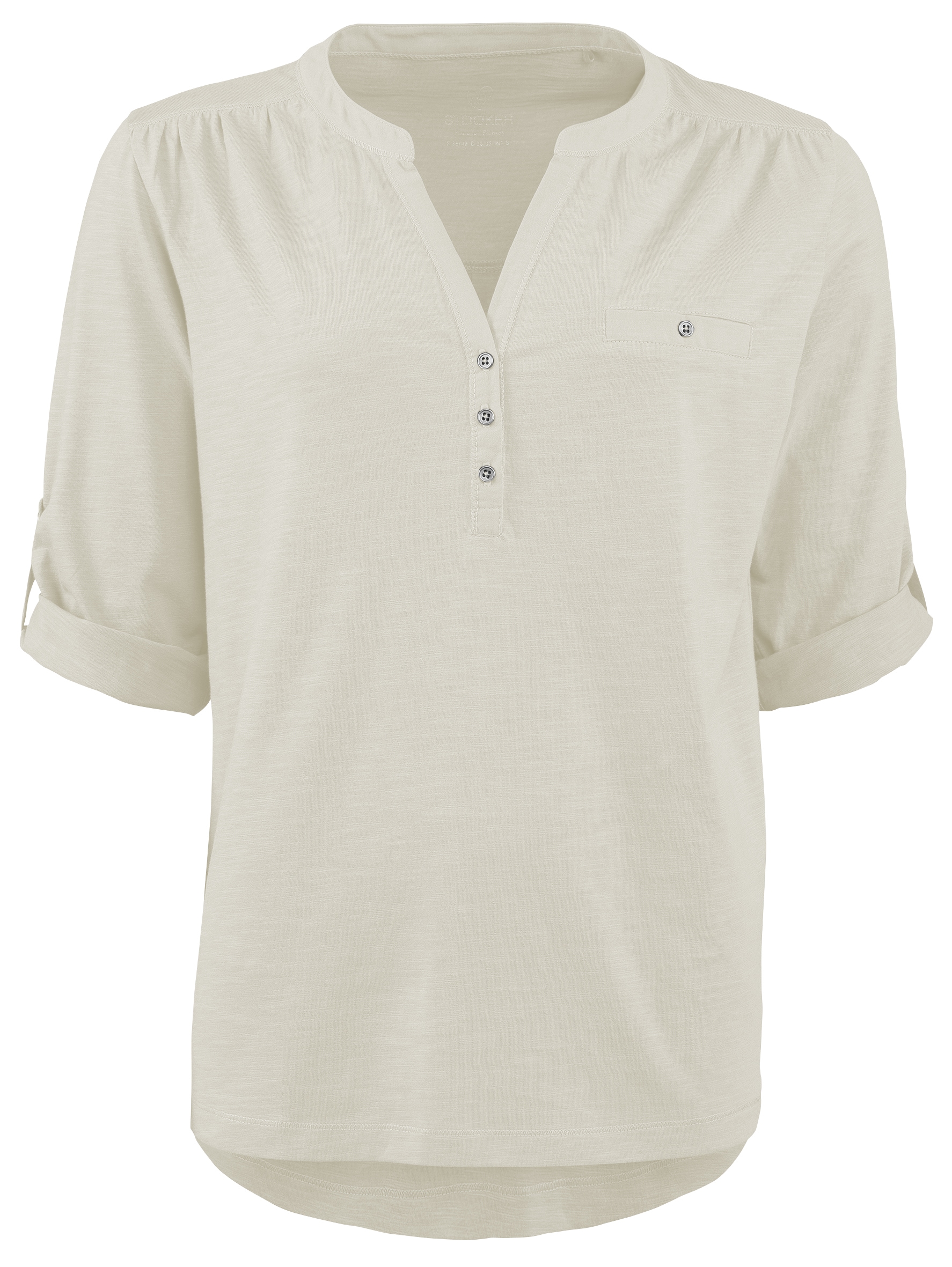 STOOKER WOMEN 3/4-Arm-Shirt »MARIE T-Shirt 3/4-Arm«, Regular Fit Slub Yarn Baumwolle Henley Shirt Knopfleiste für Damen