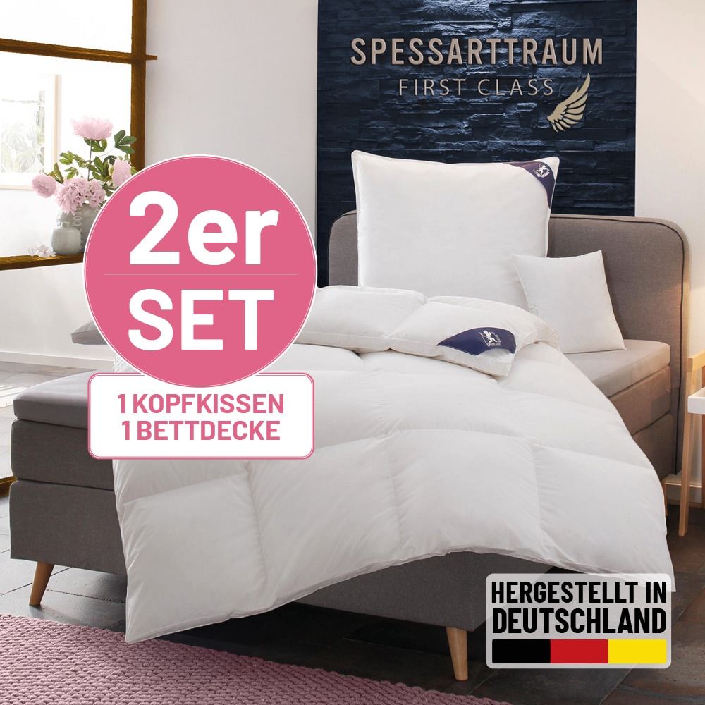 Daunenbettdecke + Federkissen SPESSARTTRAUM, weiß, Bettdecken Bezug: 100% Baumwolle. Kopfkissen Bezug: 100% Baumwolle. Bettdecken Füllung: 90%