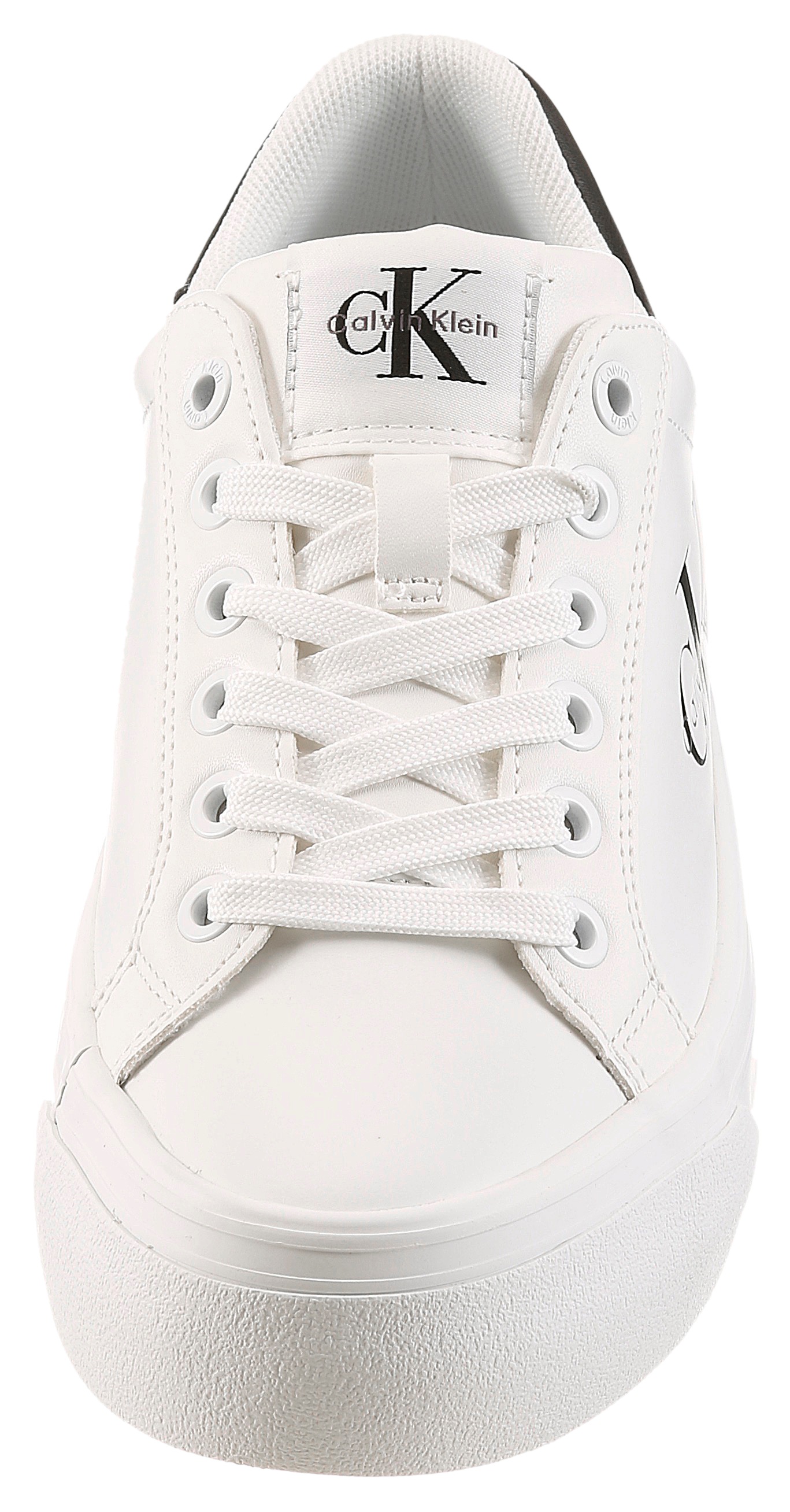 Plateausneaker CALVIN KLEIN "VULC FLATFORM LACEUP LOW LTH", Herren, Gr. 37, weiß, Leder, Lederimitat, unifarben mit Farbeinsatz, Basic, Schuhe Plateausneaker, Schnürschuh, Halbschuh, Freizeitschuh mit seitlichem Logoschriftzug 3