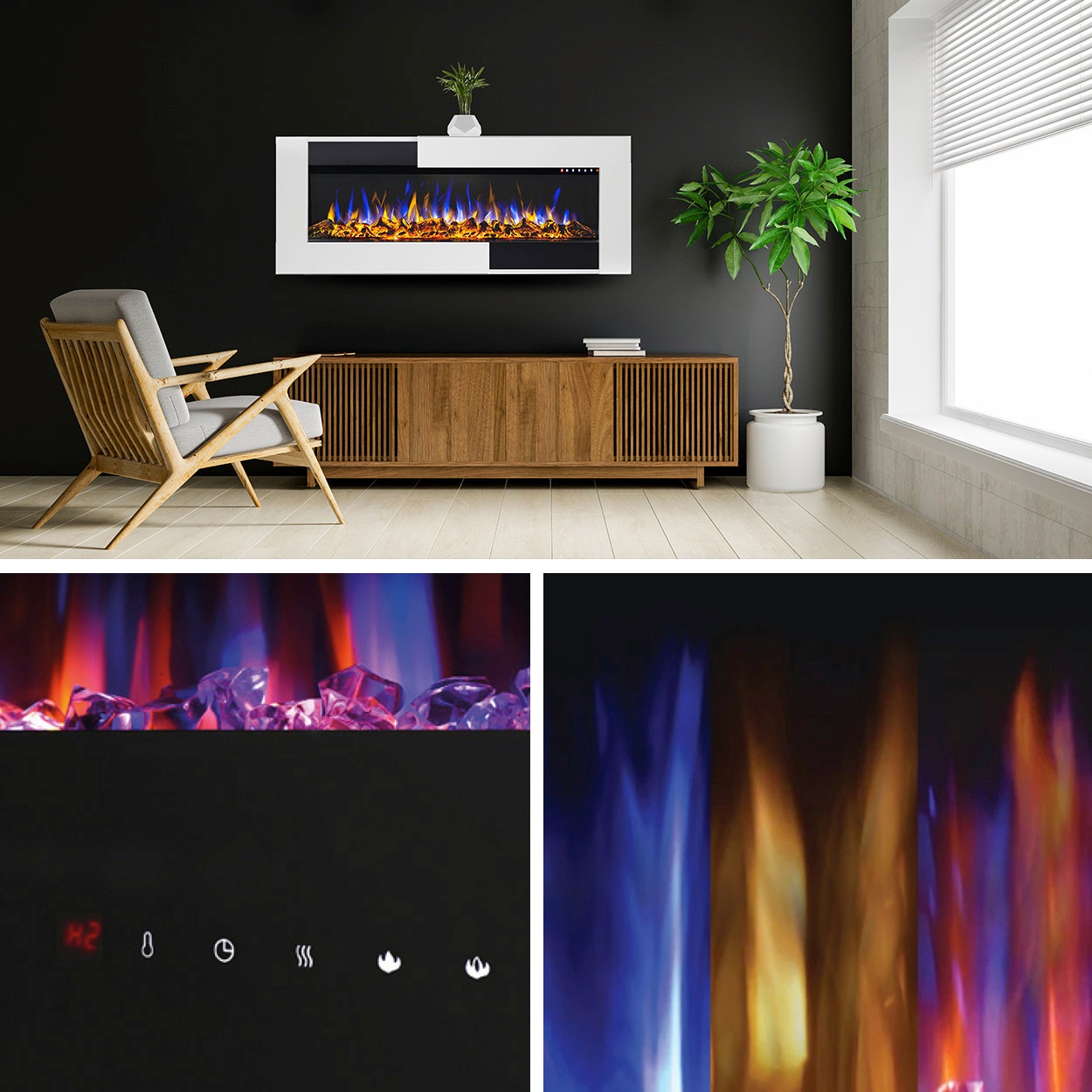 GLOW FIRE Elektrokamin »Insert Tetris 50«, täuschend echte Flamme - Multicolor LED-Technik, Heizfunktion 1600W