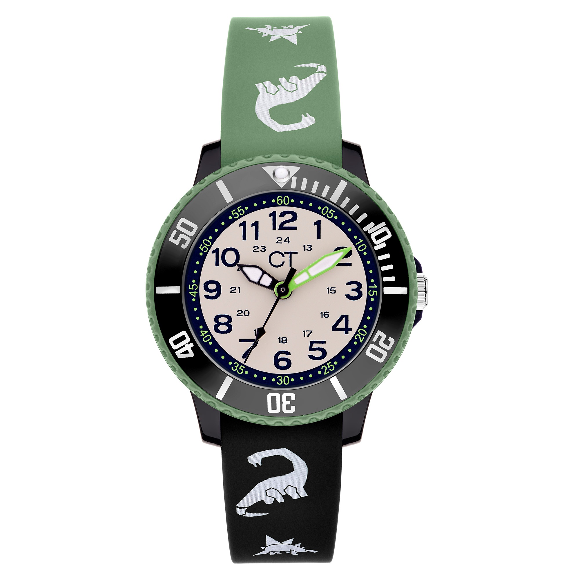 COOL TIME Kinder Quarzuhr "The Cool New Dino"khaki, schwarz, Armbanduhren, Armbanduhr, Silikonarmband, Kinderuhr, Junge, analog