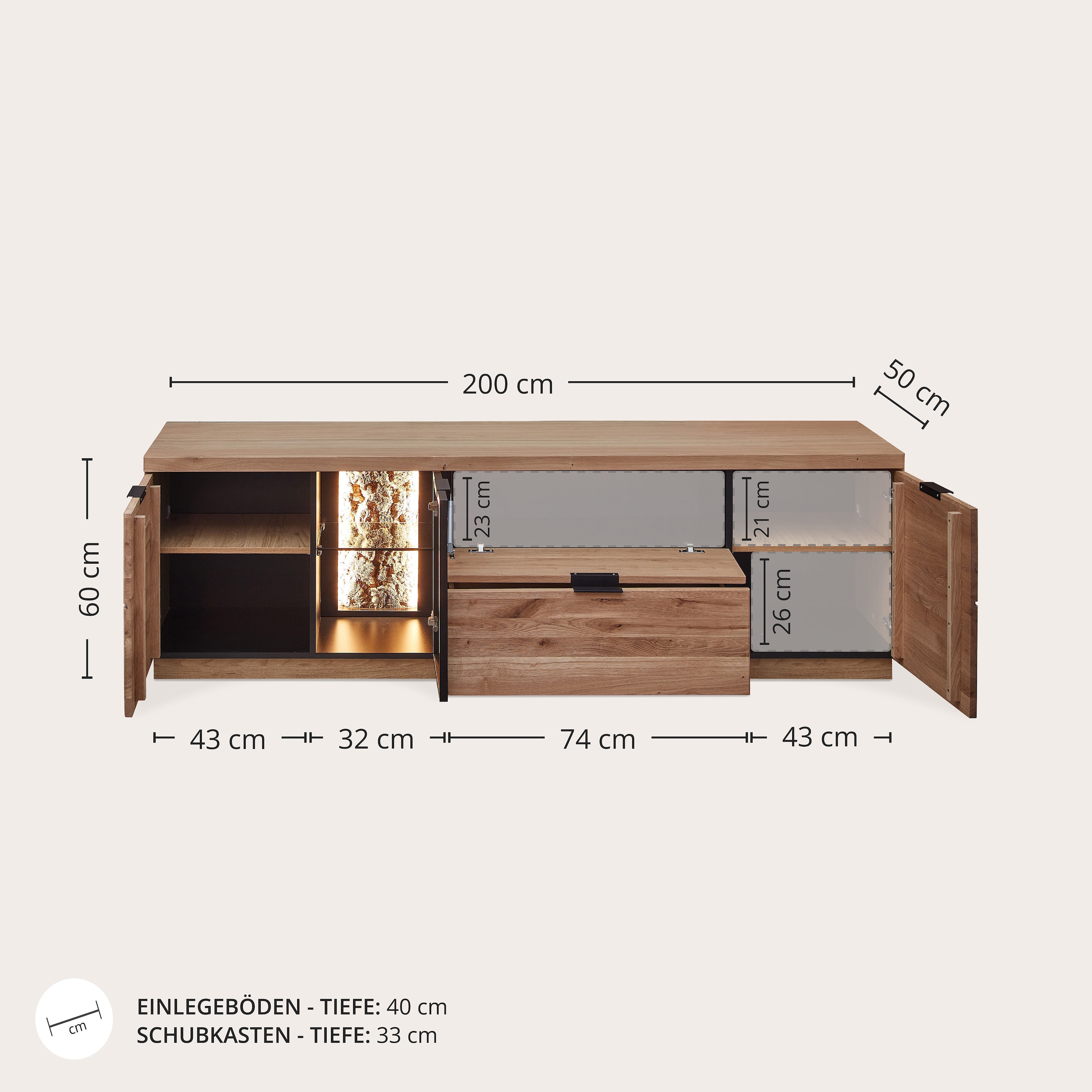 Wohnconcept Wohnwand »Donna Wohnwand, 290x207x50 (BxHxT) Echtkork Absetzung« 3 Stk. tlg.