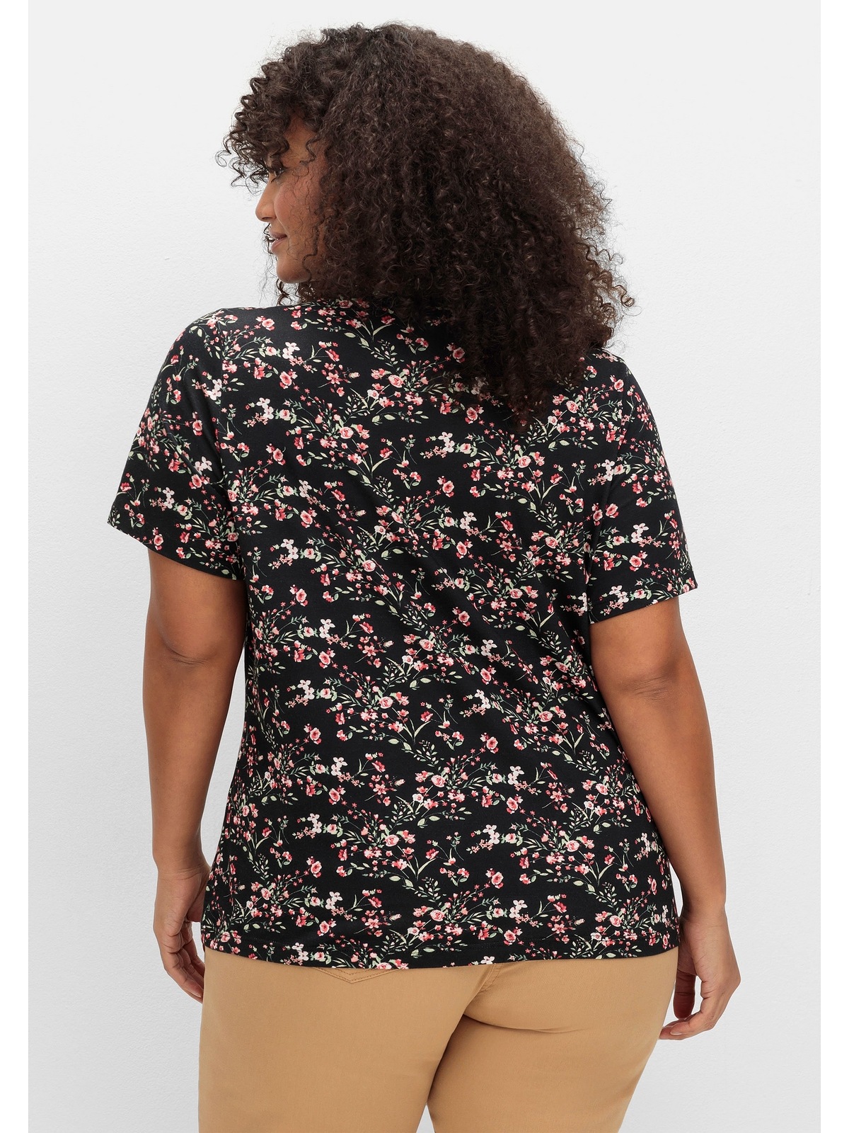 Sheego T-Shirt »Große Größen«, mit Zipper am Ausschnitt und Blumenprint