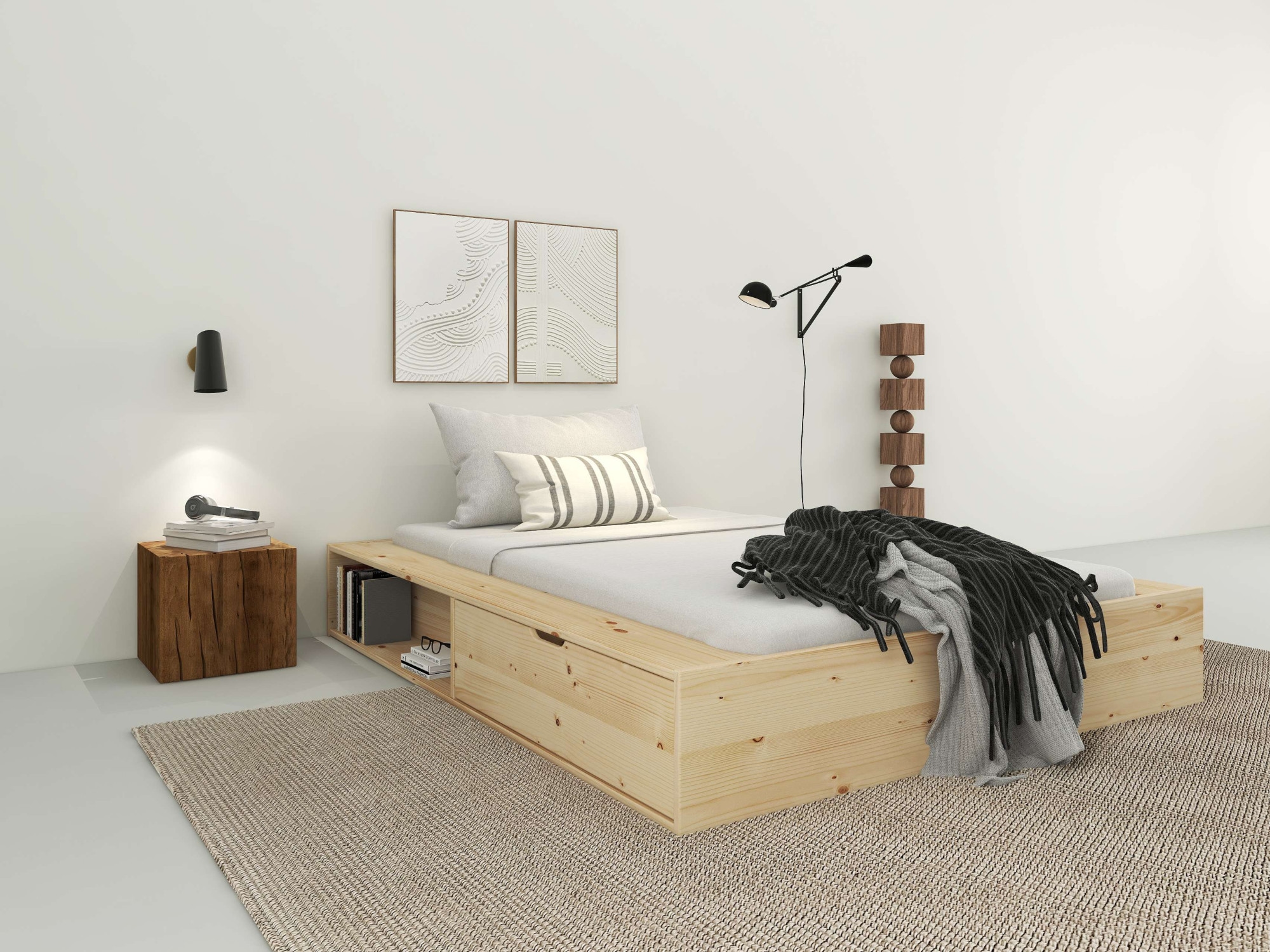Home affaire Stauraumbett »Erno, Massivholzbett, Futonbett, 275KG belastbar«, (Breite/ Belastbarkeit: 120cm/275 KG, 180cm/275 KG), mit Lattenrost, Massivholz, FSC® zertifiziert, viel Stauraum + Ablagen