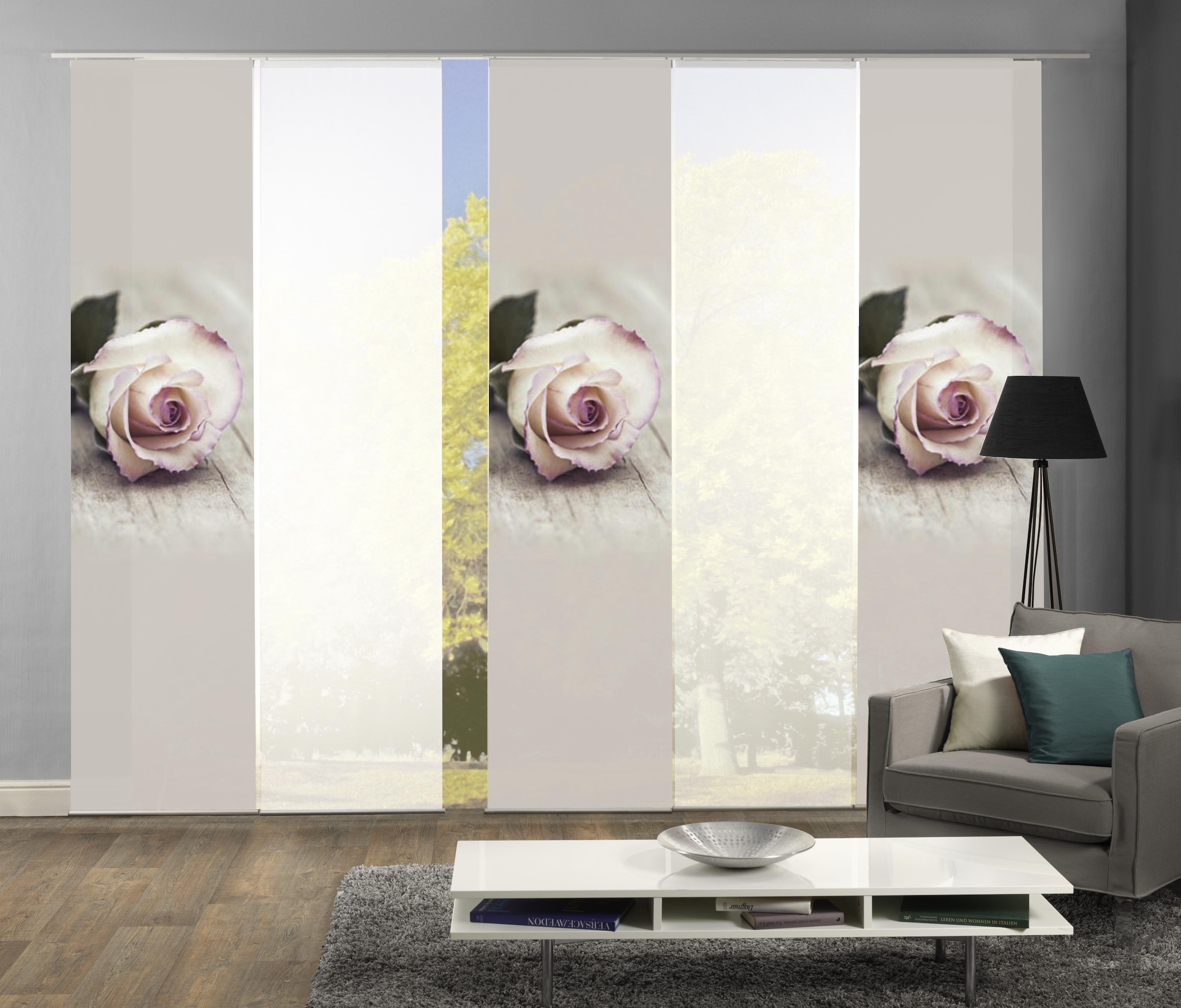 HOME WOHNIDEEN Schiebegardine "ROSIES" Klettband 5 Stk. tlg. HxB: 245x60, i günstig online kaufen