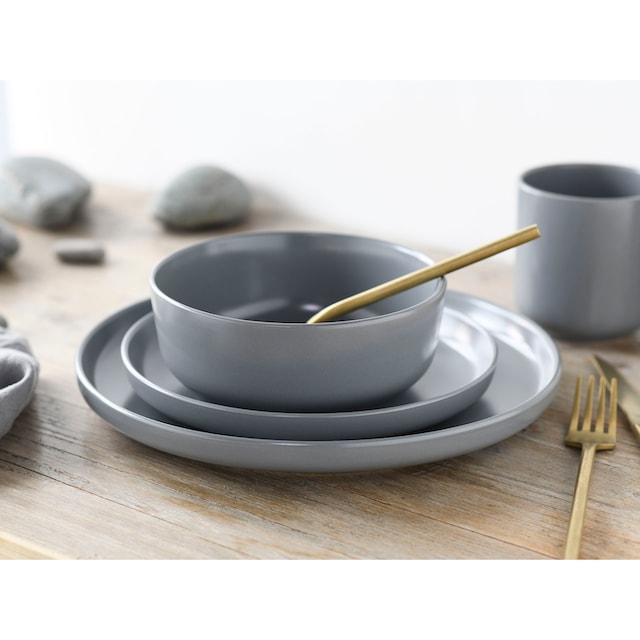 CreaTable Kombiservice »Nordic Grau Matt«, (Set, 16 tlg.), seidenweich mit  angenehmer Haptik, Scandi Style | BAUR