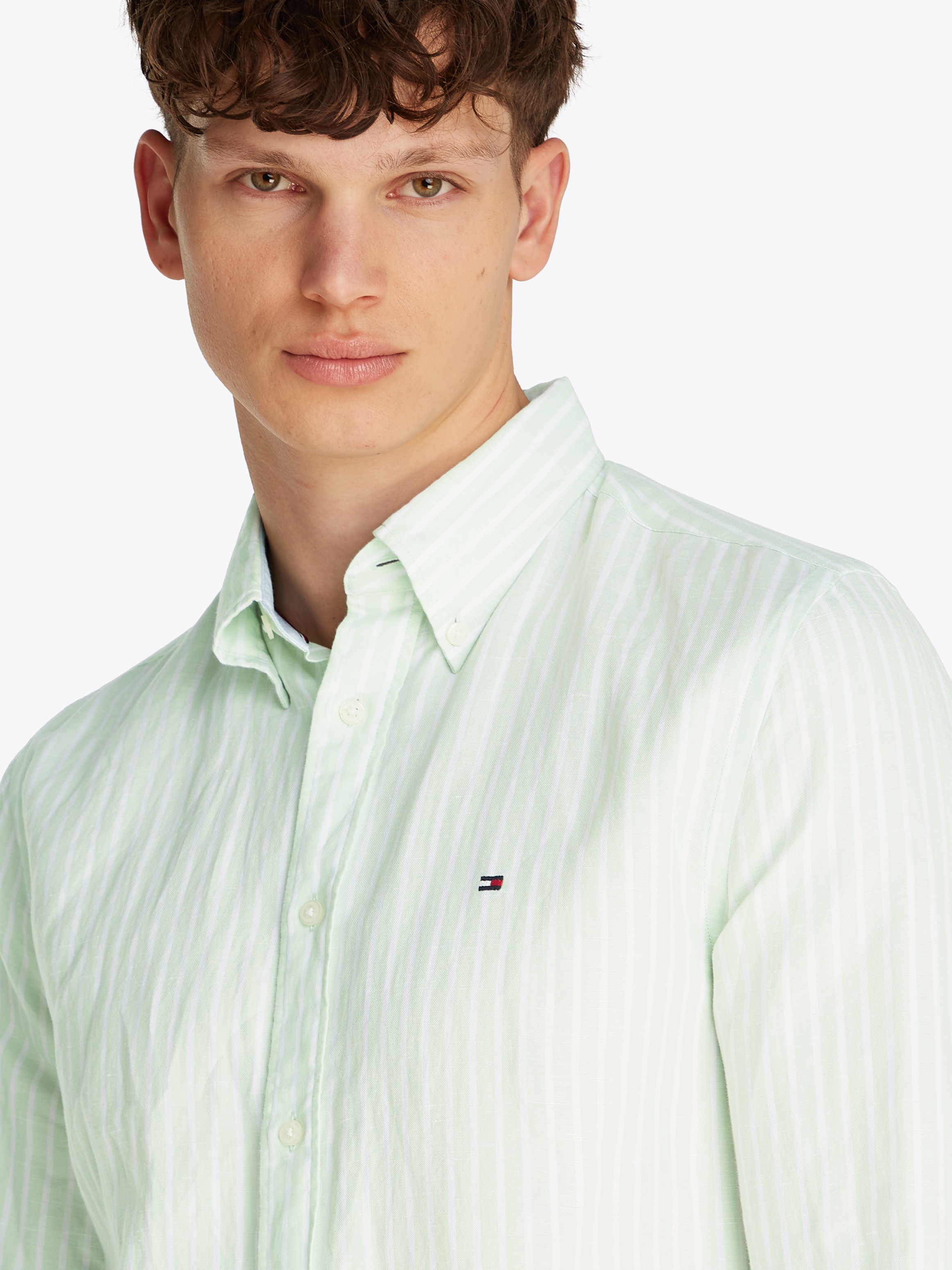 Tommy Hilfiger Langarmhemd »LINEN BLEND BOLD STRIPE«, mit feinen Streifen