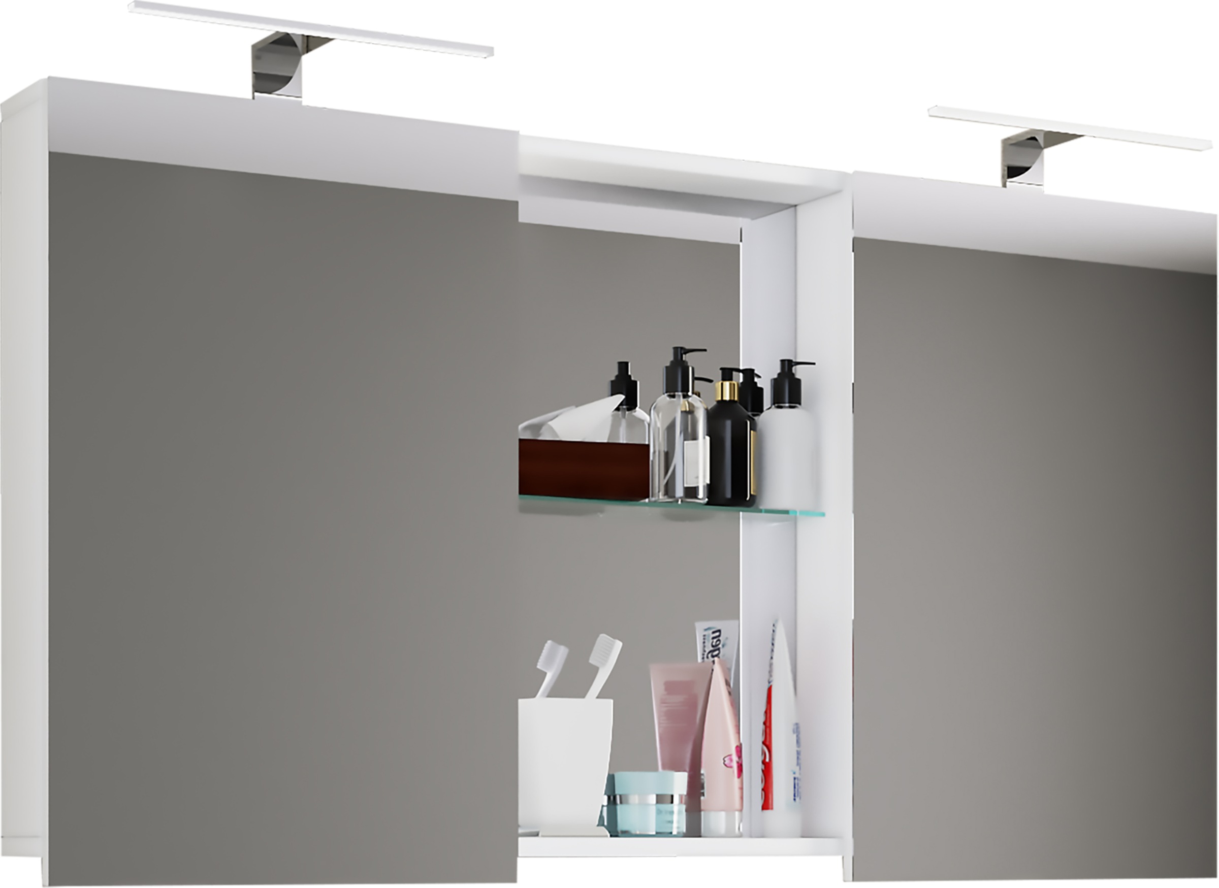 VCM Badspiegel »VCM Badschrank zeitlos | Maße ca. H. 59 x B. 112 cm T. 12 cm | Zwei Drehtüren mit Ablagefächer | Spiegelschrank - Budasi«, (VCM Budasi)