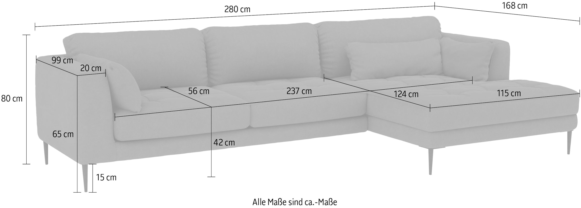 TRENDMANUFAKTUR Ecksofa »Luzi, wahlweise mit Schlaffunktion & Bettkasten. OTTOs Choice, L-Form«, Designsofa mit tollem Sitzkomfort, Metallfüße schwarz, Breite 280 cm