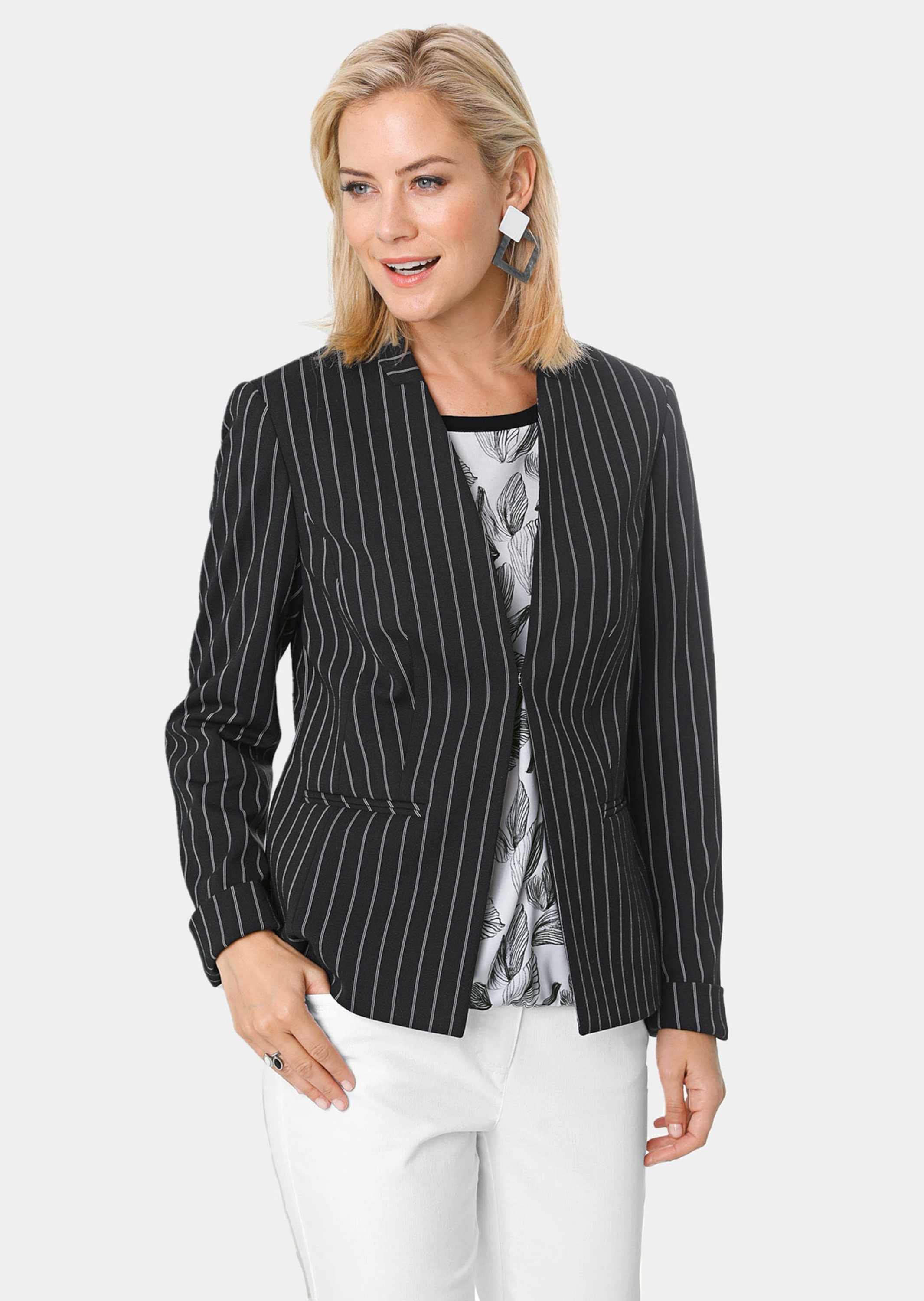 GOLDNER Jackenblazer "Kurzgröße Moderner Cardigan im Nadelstreifen-Dessin" günstig online kaufen