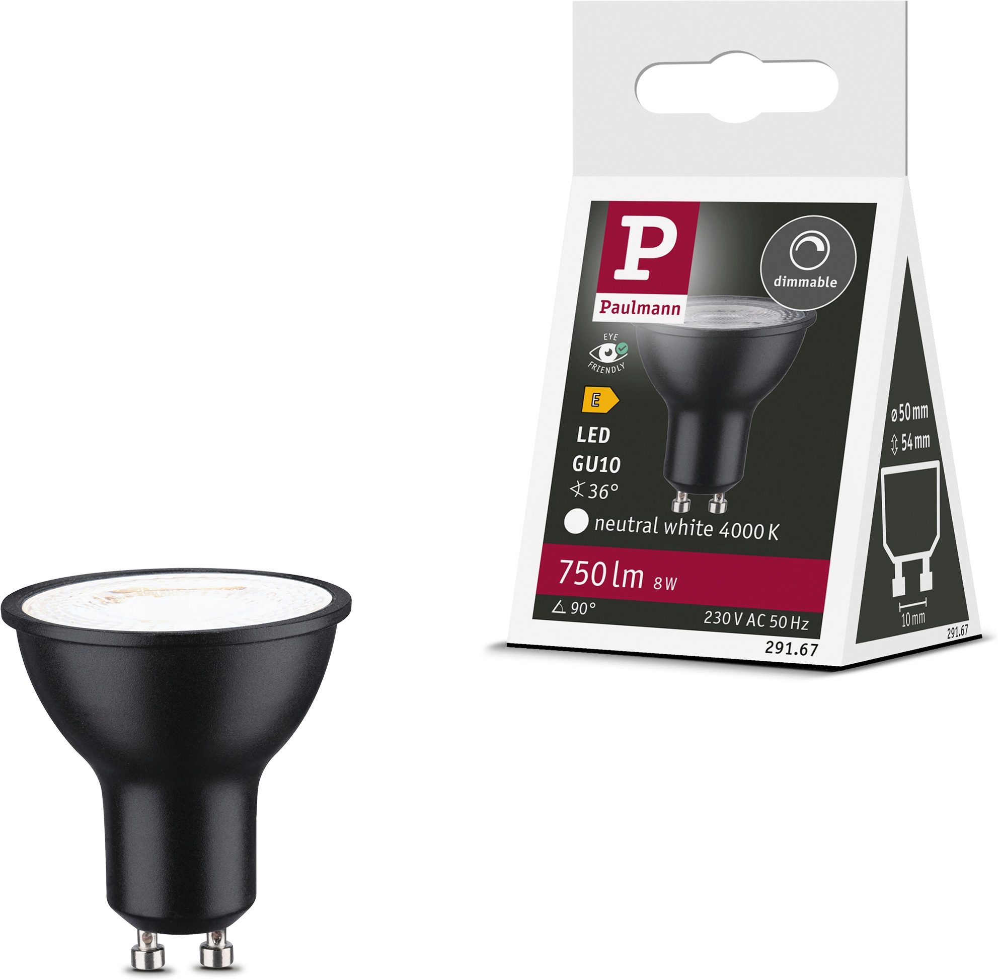 Paulmann LED-Leuchtmittel »750lm 4000K 36° schwarz matt dim 8W 230V RAL9004« GU10 1 Stk. Neutralweiß Dimmbar