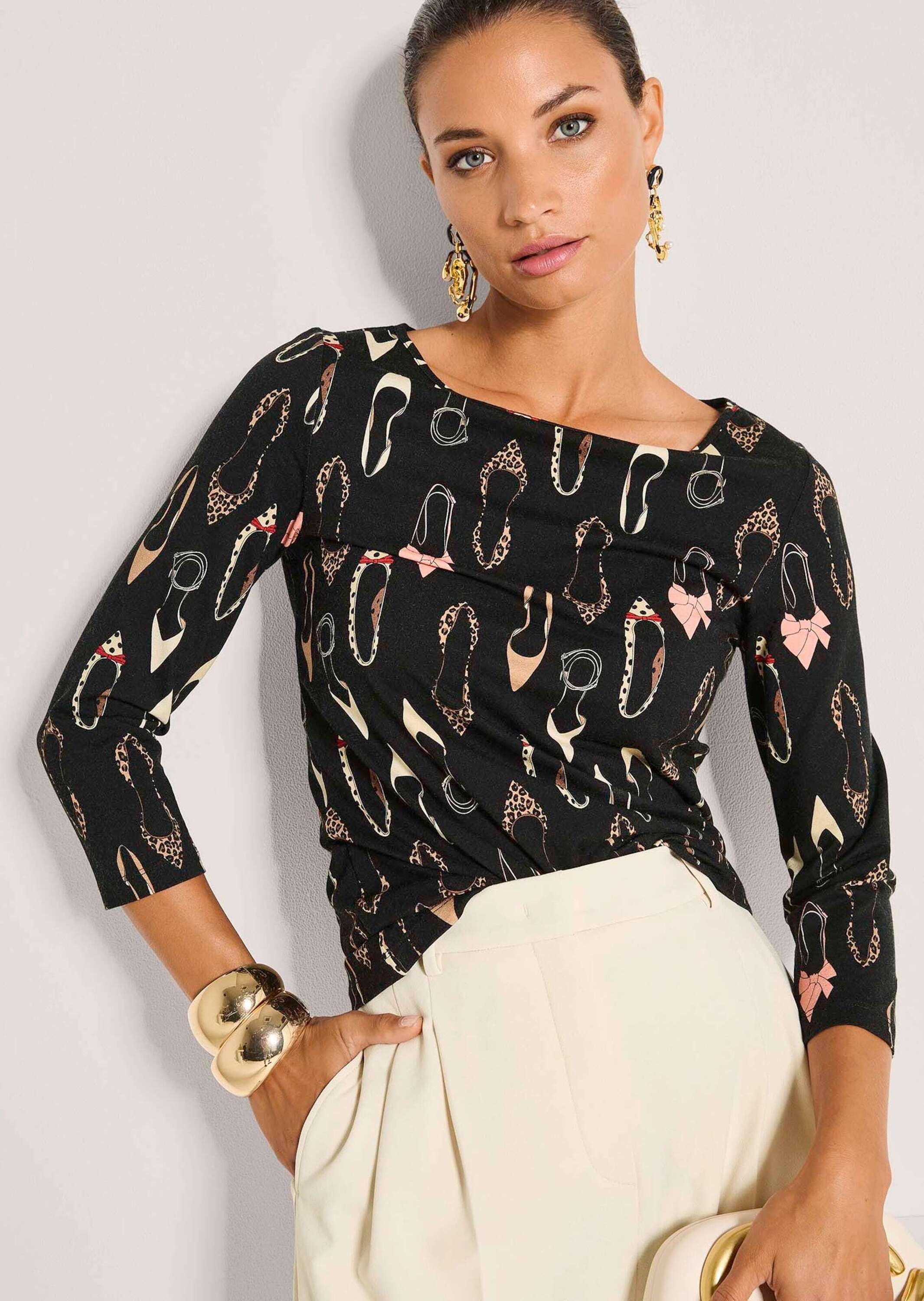 MADELEINE Langarmshirt »Shirt Rundhals-Shirt mit All-Over-Print« Schuhprint