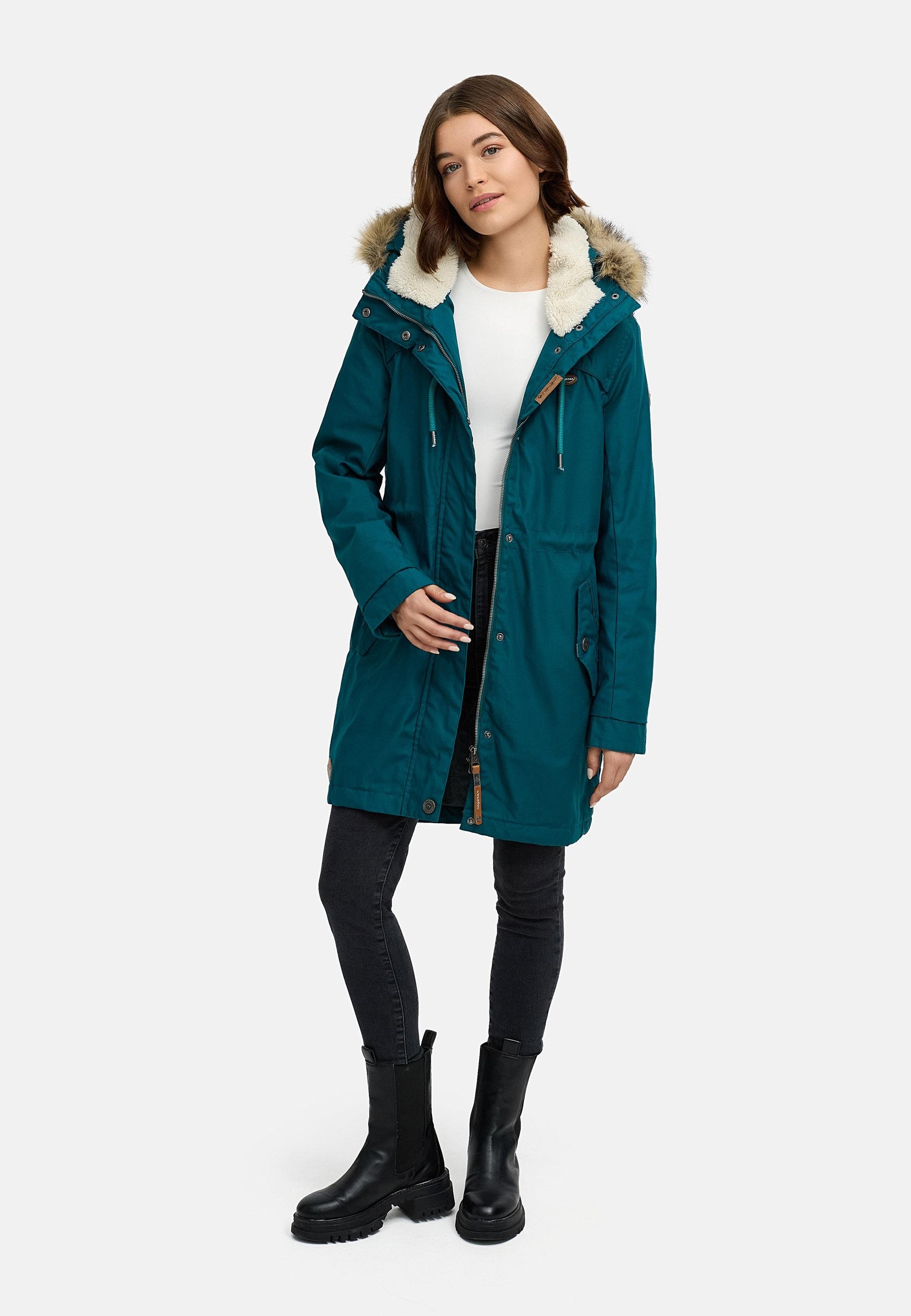 Ragwear Winterjacke »Tawny« mit Kapuze stylischer Winterparka mit großer Kapuze und Kunstfellkragen