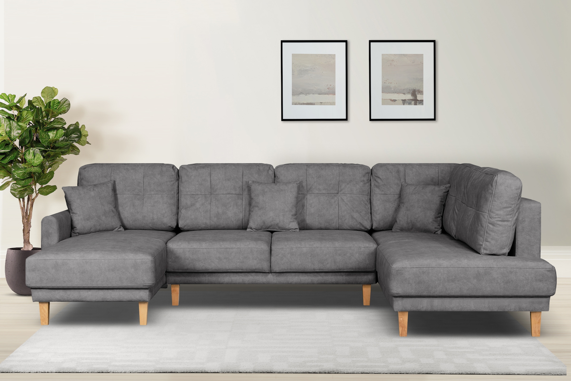 OTTO home Wohnlandschaft "TRIPLO U-Form wahlweise mit Schlaffunktion, B/T/H: 310/192/90 cm" Schlafsofa, auch mit Bettkasten, Steppung im Rückenkissen