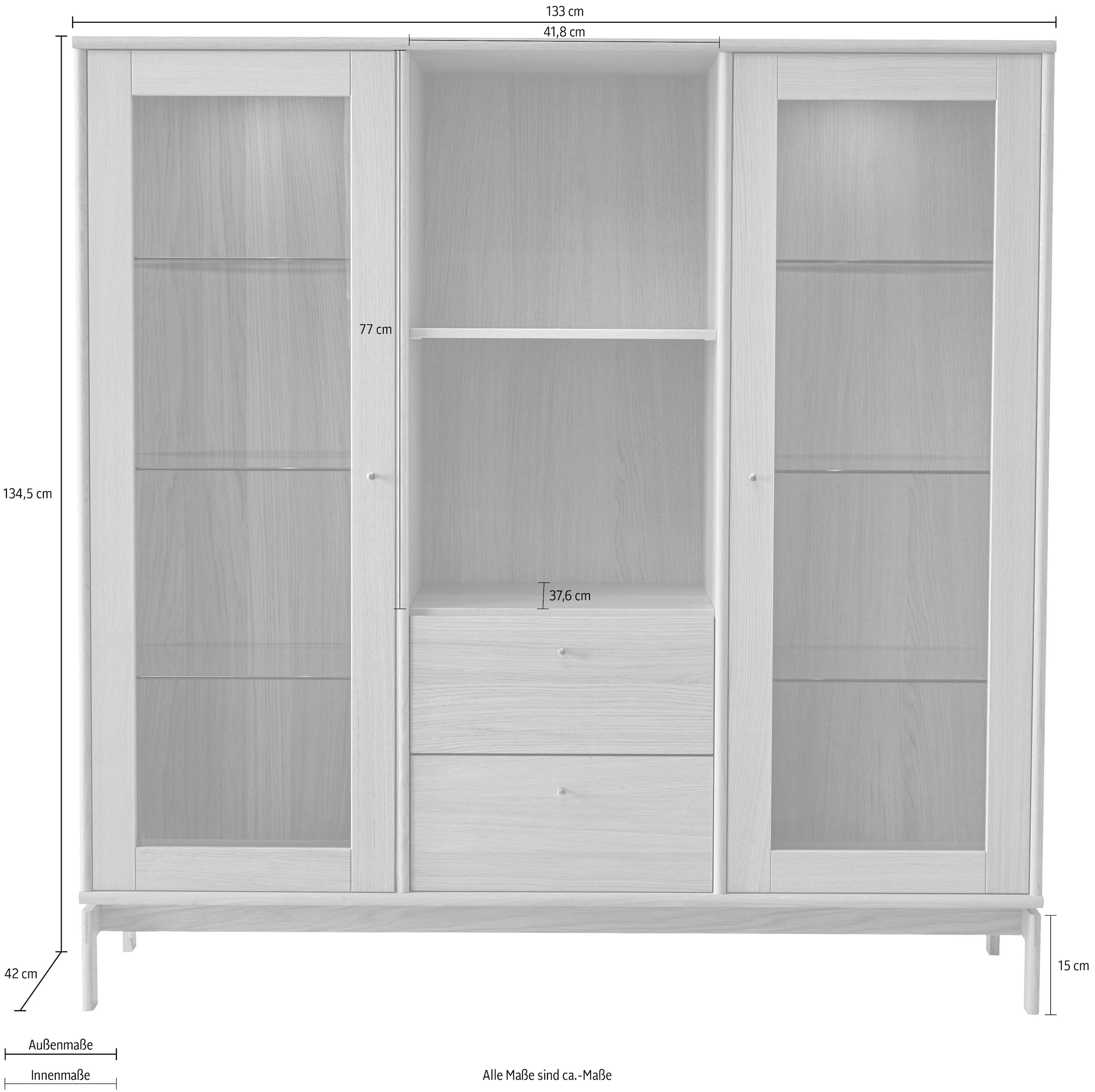 Hammel Furniture Vitrine »Mistral Glasschrank, Standvitrine«, Eiche, mit Türen und Schubladen, B: 133 cm, anpassungsbar Designmöbel