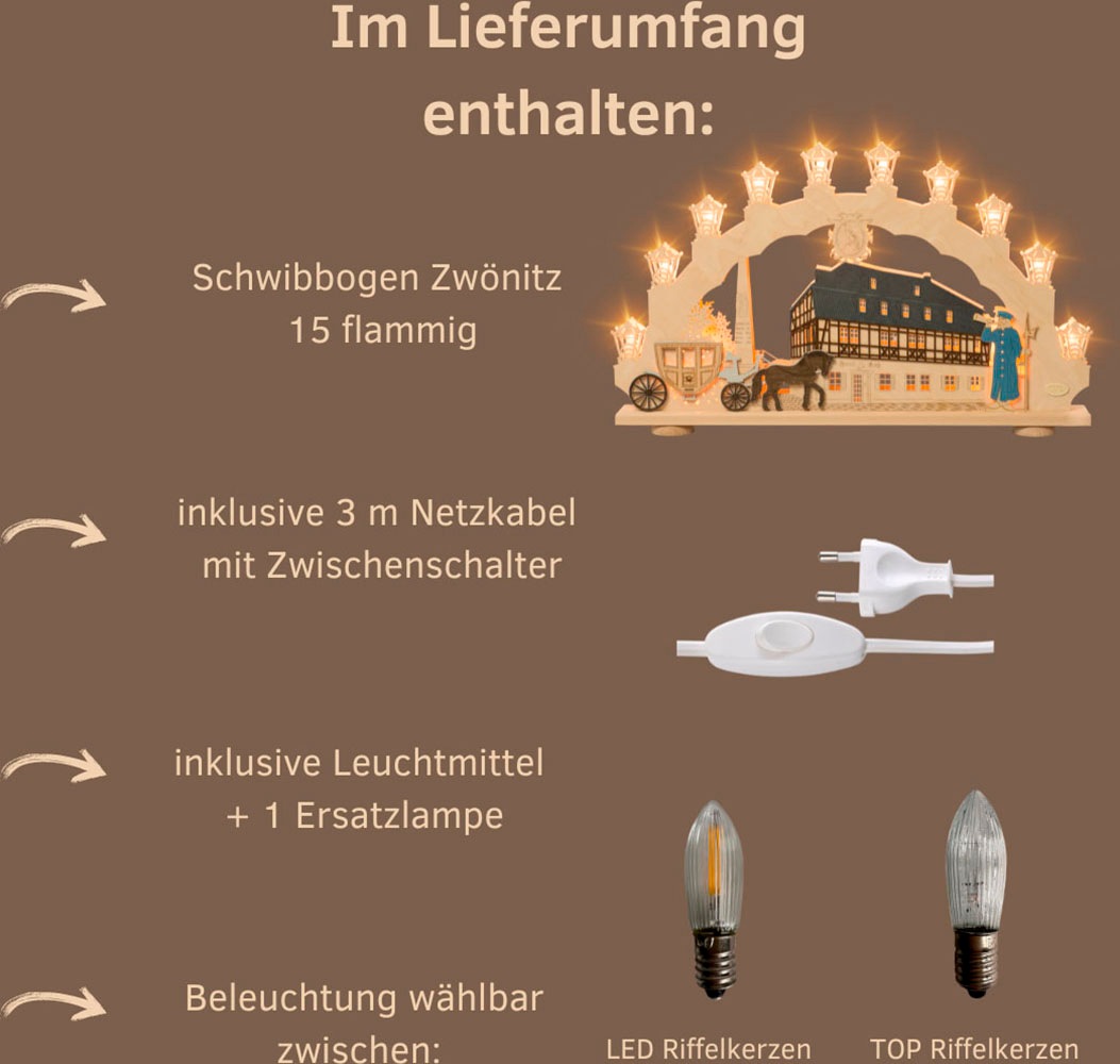 Weigla Schwibbogen »Zwönitz, Lichterbogen aus Holz, Fachwerkhaus«, Erzgebirge garantiert, Weihnachtsdeko Innen, Weihnachtsbeleuchtung