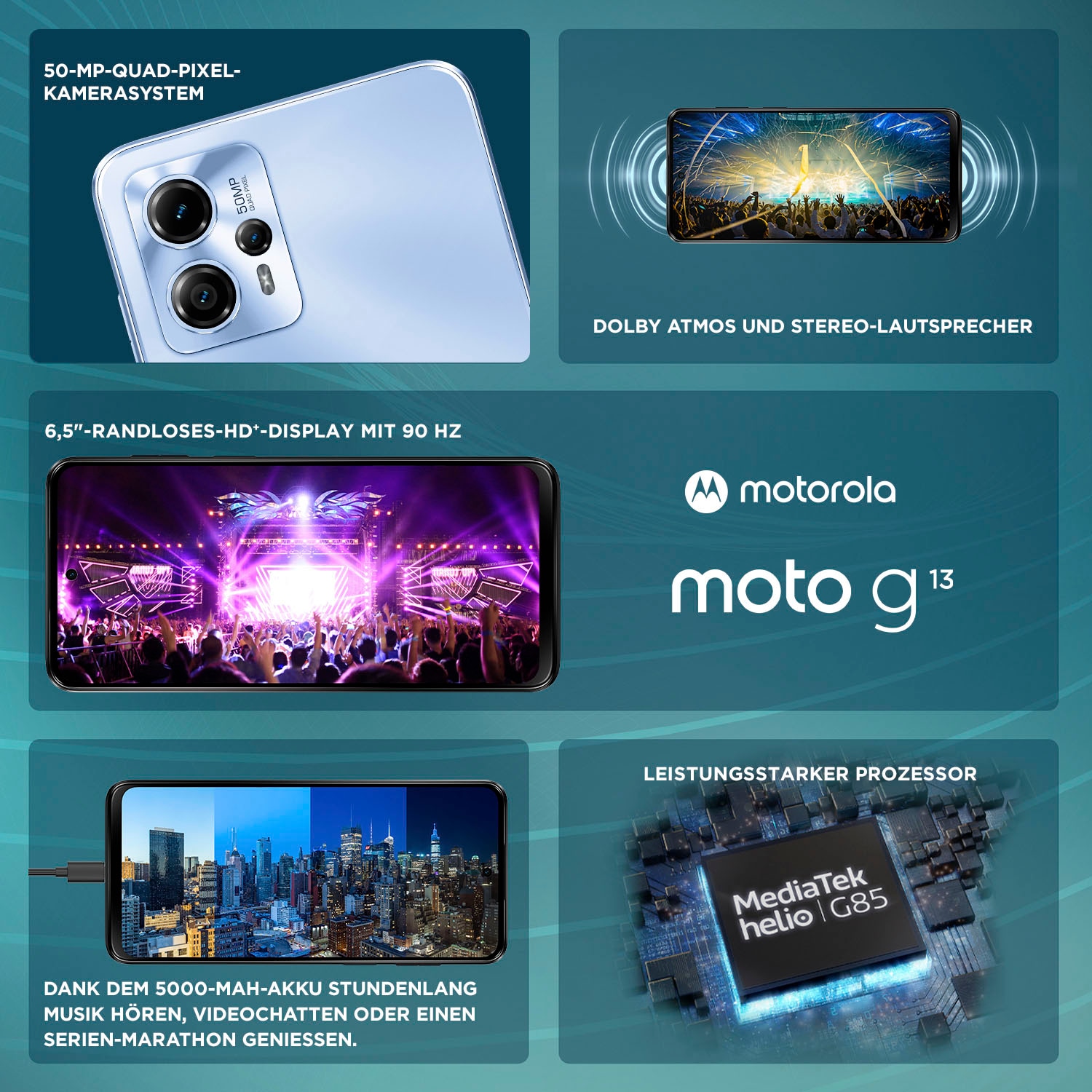 Motorola Smartphone »g13«, lavender blue, 16,56 cm/6,52 Zoll, 128 GB Speicherplatz, 50 MP Kamera