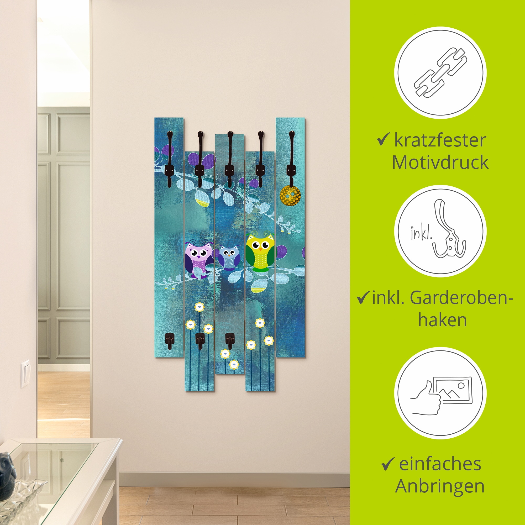 Artland Garderobenleiste »Nachteule im Mondschein«, teilmontiert