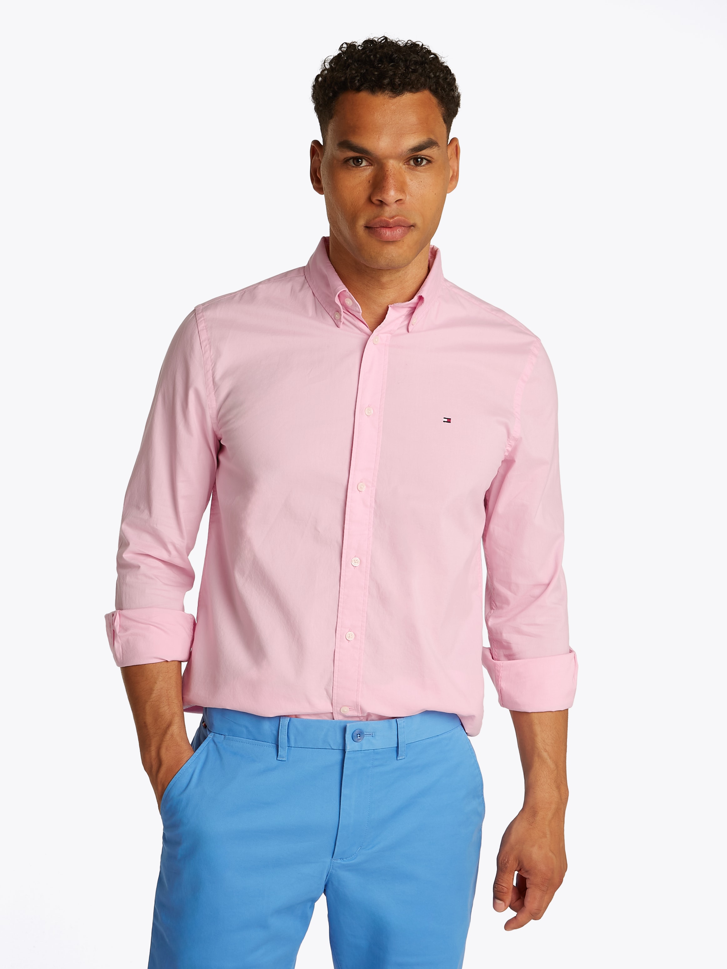Tommy Hilfiger Businesshemd »FLEX POPLIN SOLID RF SHIRT 1«, mit Logostickerei