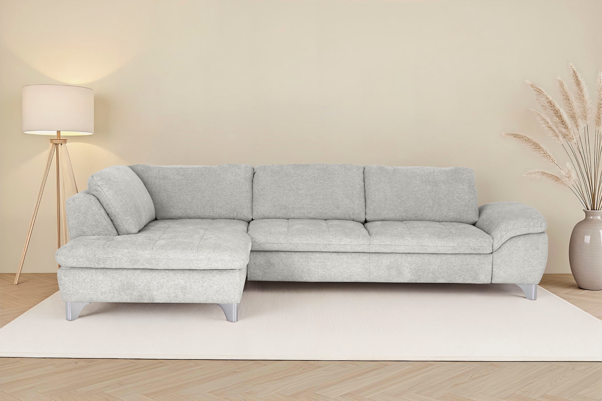 Die PlanBar Ecksofa "Ottomane MP-IN14007 L-Form, Breite 306 cm" wahlweise mit Schlaffunktion und verstellbaren Kopfstützen