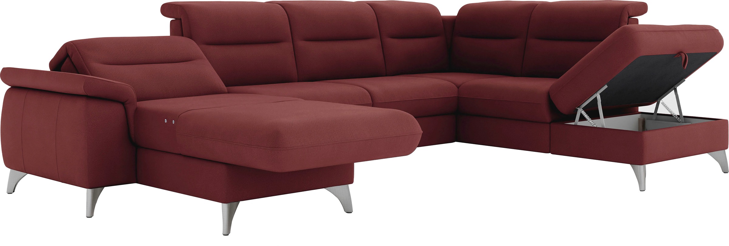 Wohnlandschaft SIT & MORE "Astoria U-Form", rot (bordeaux), B:327cm H:91cm T:225cm, 100% Polyester, Sofas, Wohnlandschaft, wahlweise mit motorischer Relaxfunktion 5
