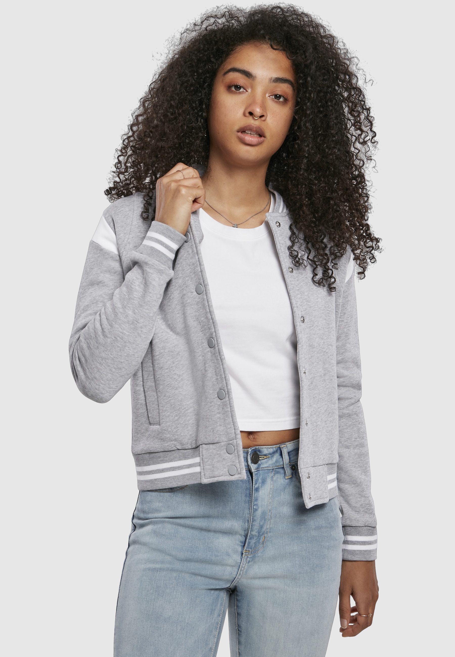 URBAN CLASSICS Collegejacke »Urban Classics Damen Ladies Organic Inset College Sweat Jacket« 1 Stk. tlg. ohne Kapuze