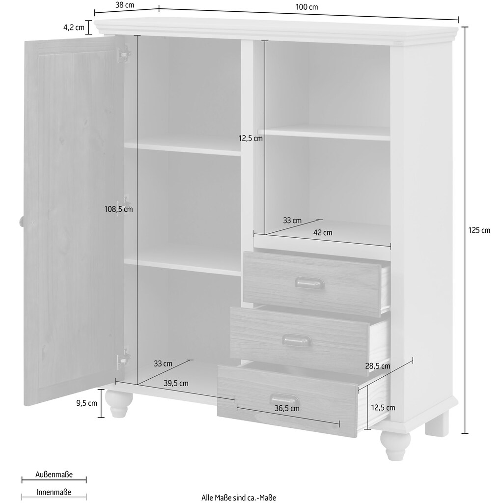 Home affaire Hochschrank »Borey«,  aus Massivholz