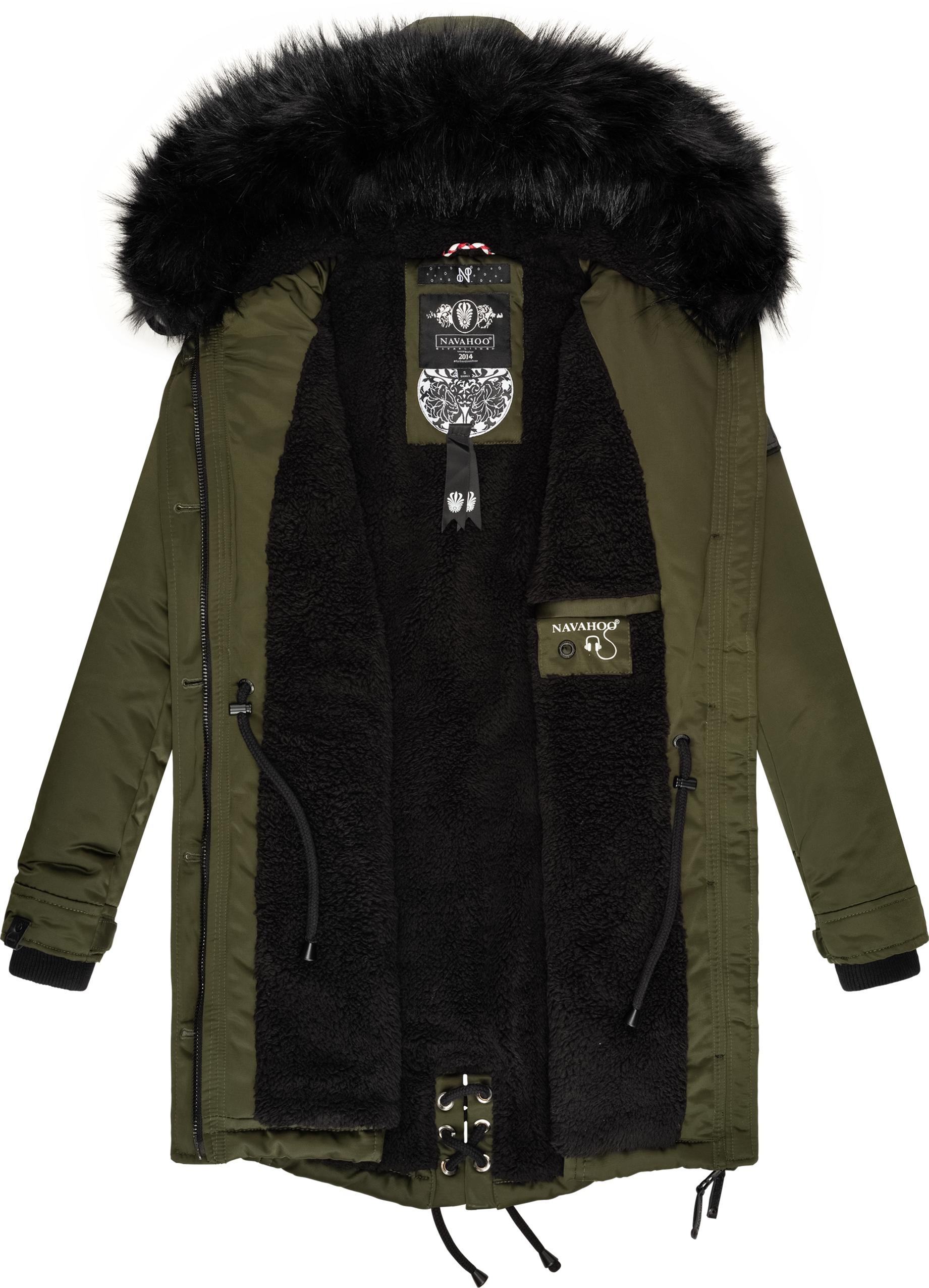 Navahoo Wintermantel »Luluna Prc«, edler Parka mit großer Kunstfellkapuze