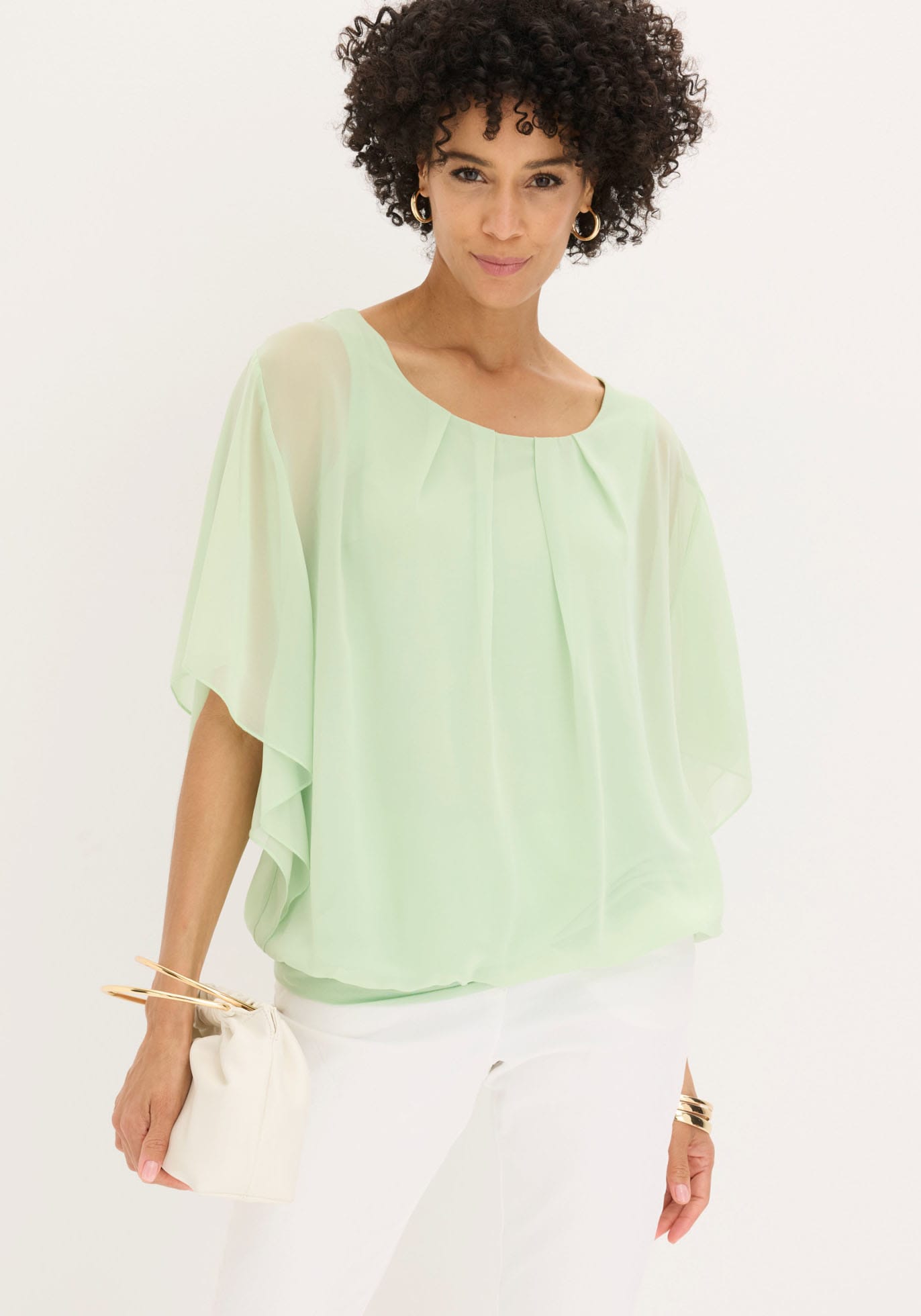 bonprix Chiffonbluse "Chiffonbluse mit Untertop" Oversize-Passform, für festliche Anlässe, mit elastischem Bund