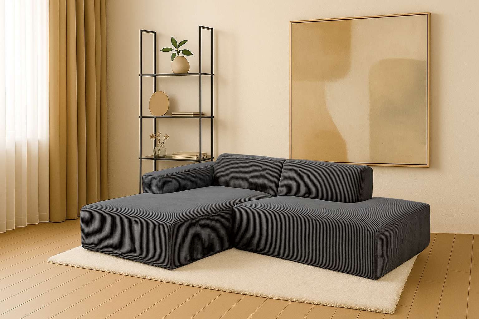 andas Ecksofa "Noord mit Kedernaht, Breite 227 cm", Cord, Struktur, Webstof günstig online kaufen