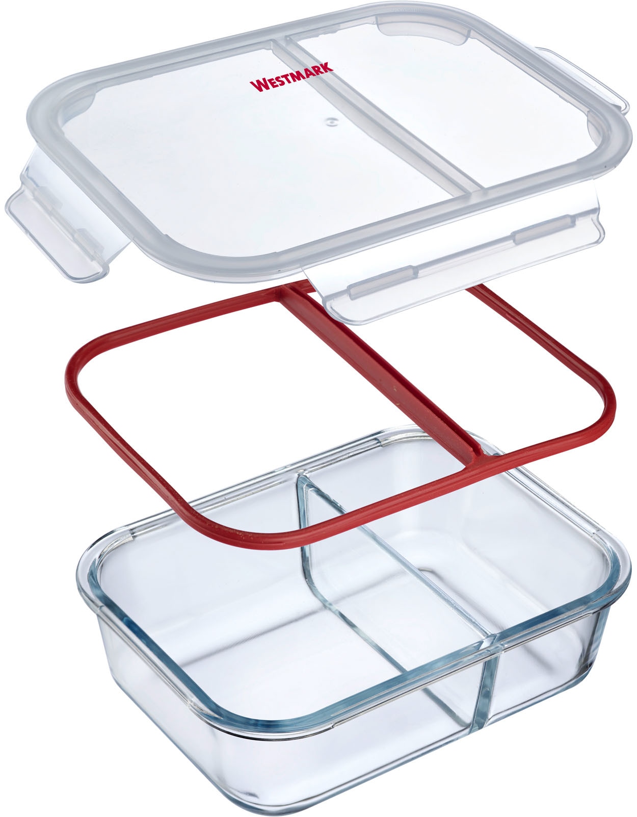 WESTMARK Frischhaltedose »Glas-Frischhaltedose 980 ml, mit 2 separaten Fächern«, (1 tlg.), mikrowellen- und ofenfest, 980 ml = 550 + 430 ml
